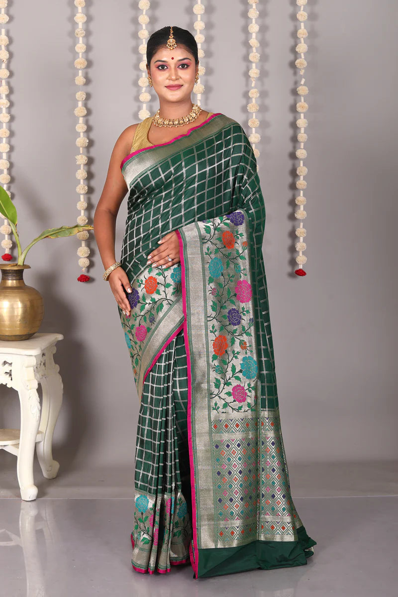 Deep Green Pure Katan Silk Saree - Keya Seth Exclusive