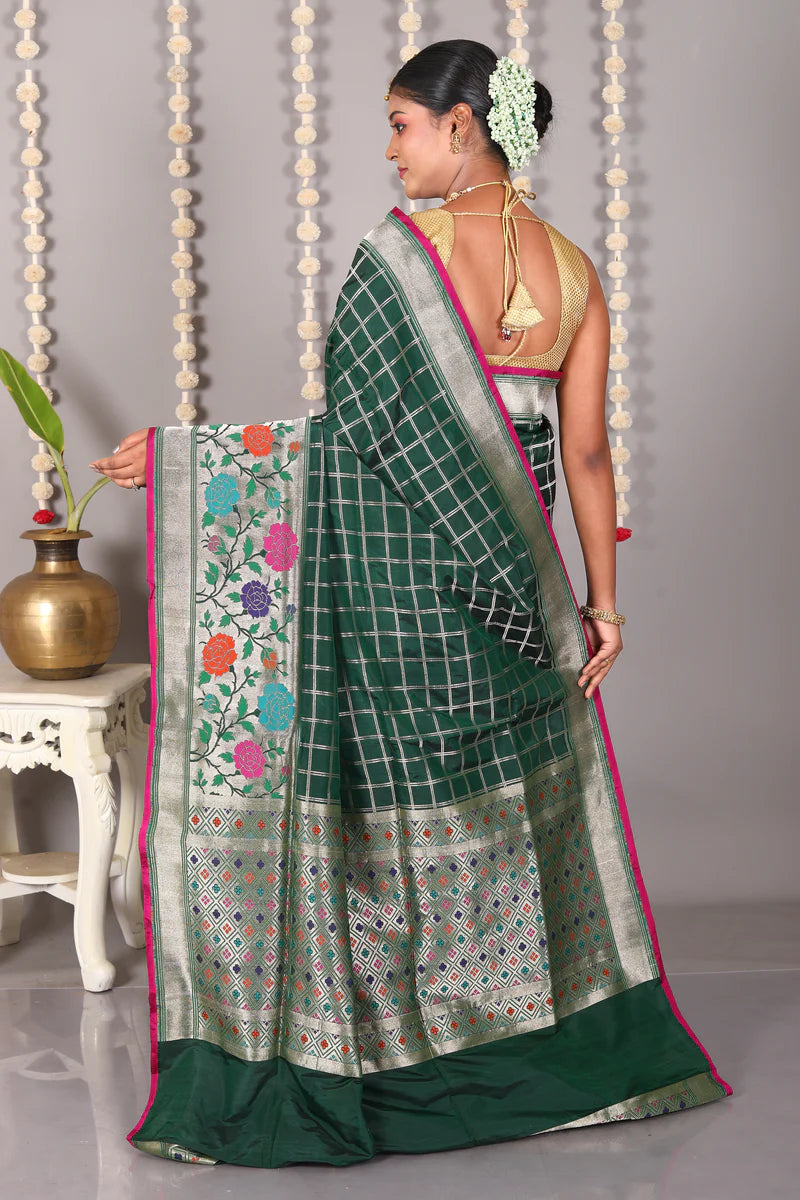 Deep Green Pure Katan Silk Saree - Keya Seth Exclusive