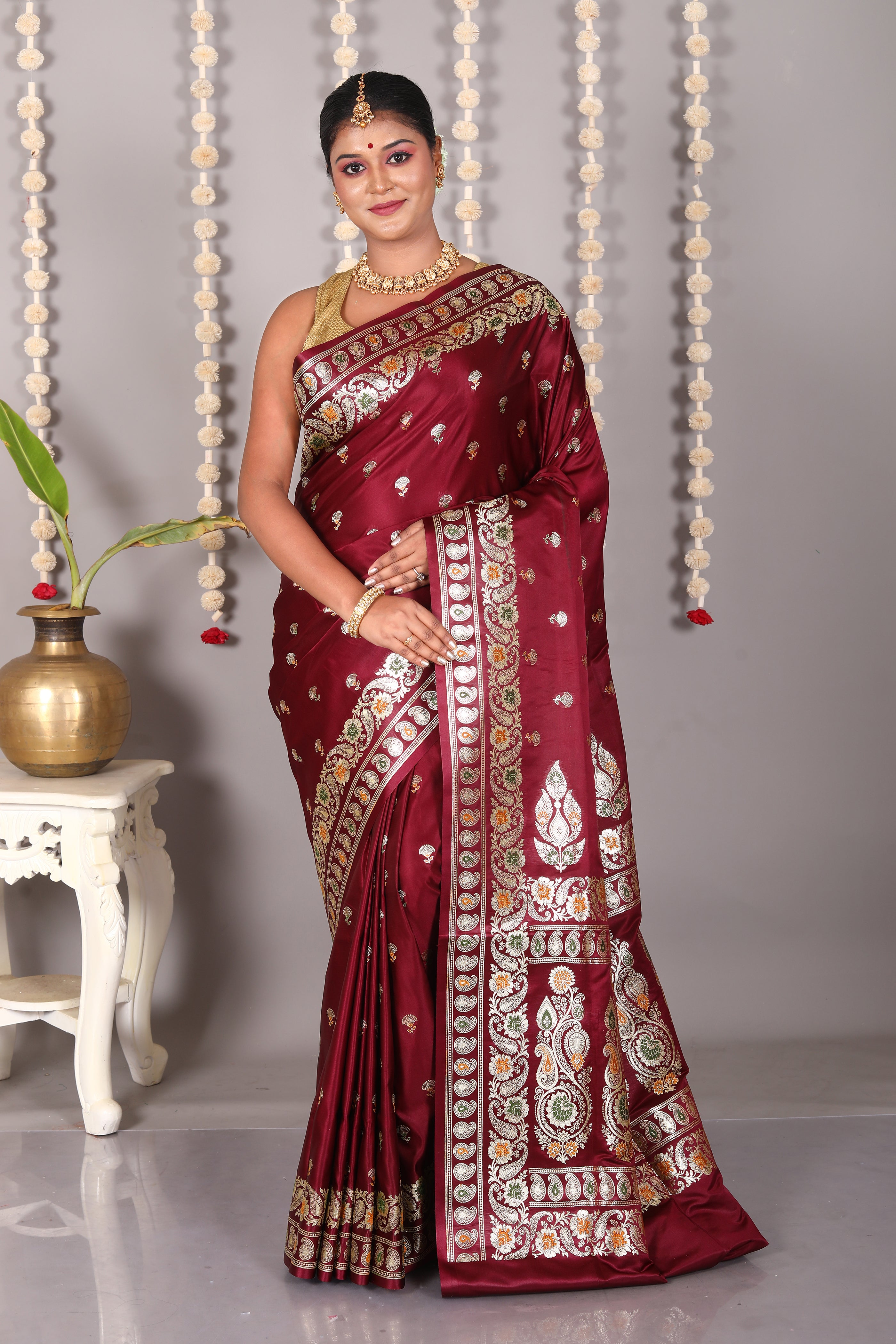 Wine Pure Banarasi Silk Saree - Keya Seth Exclusive
