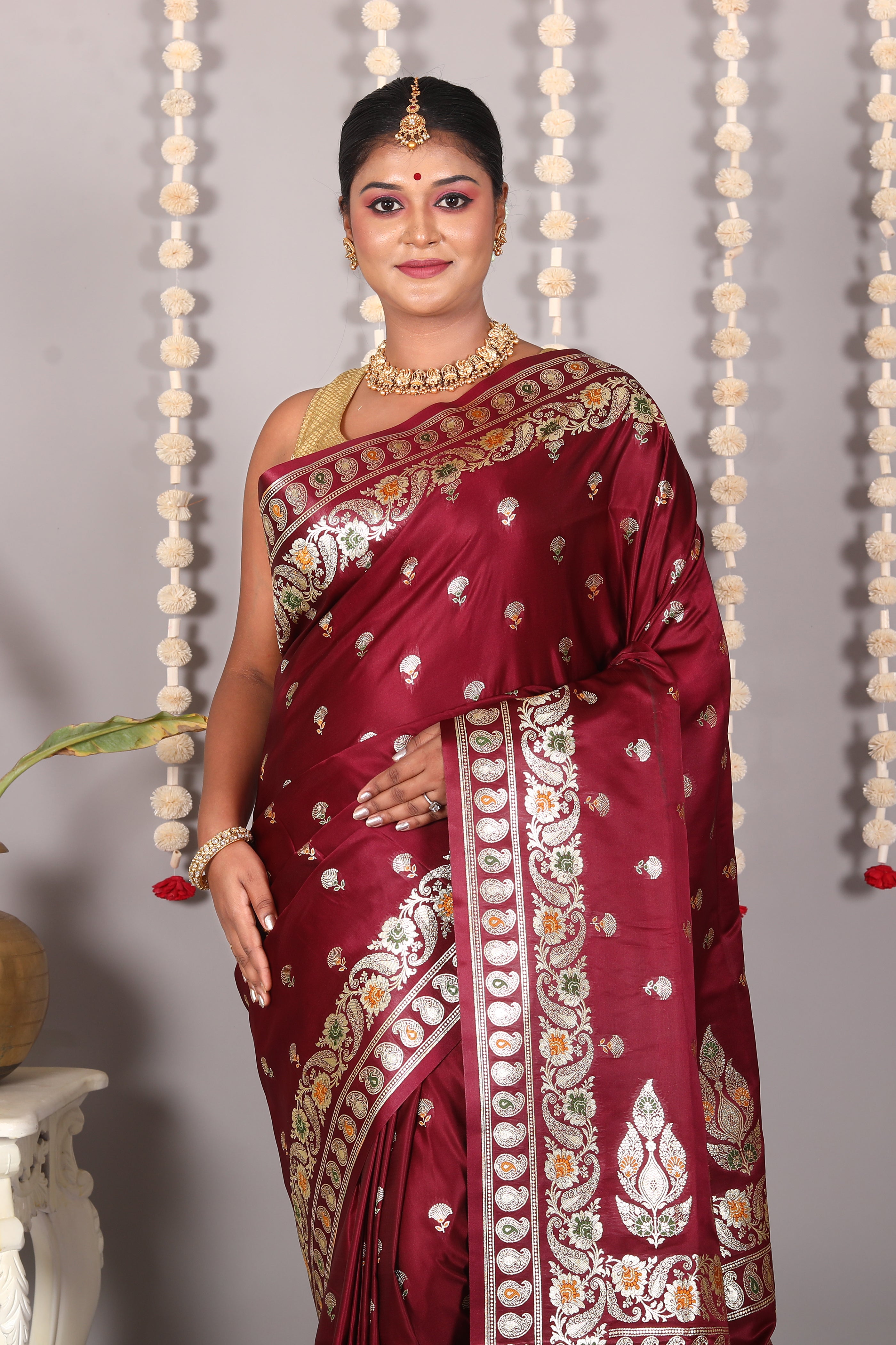 Wine Pure Banarasi Silk Saree - Keya Seth Exclusive