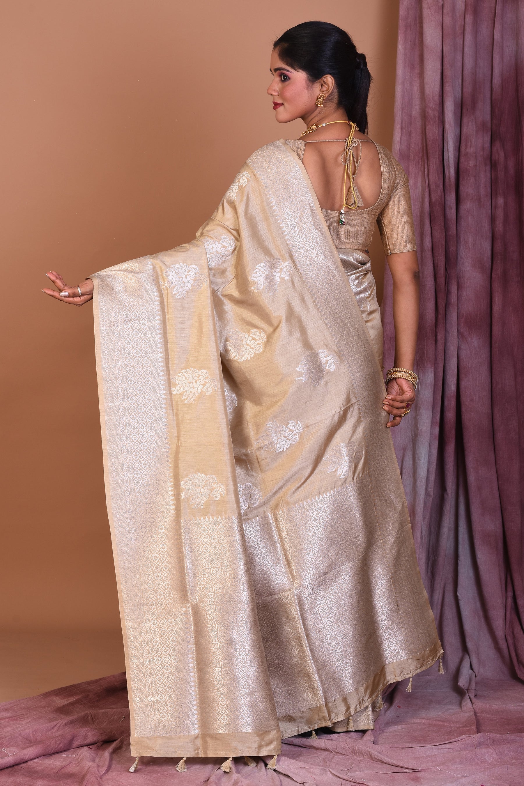 Light Golden Art Silk Saree with Zari Work - Keya Seth Exclusive