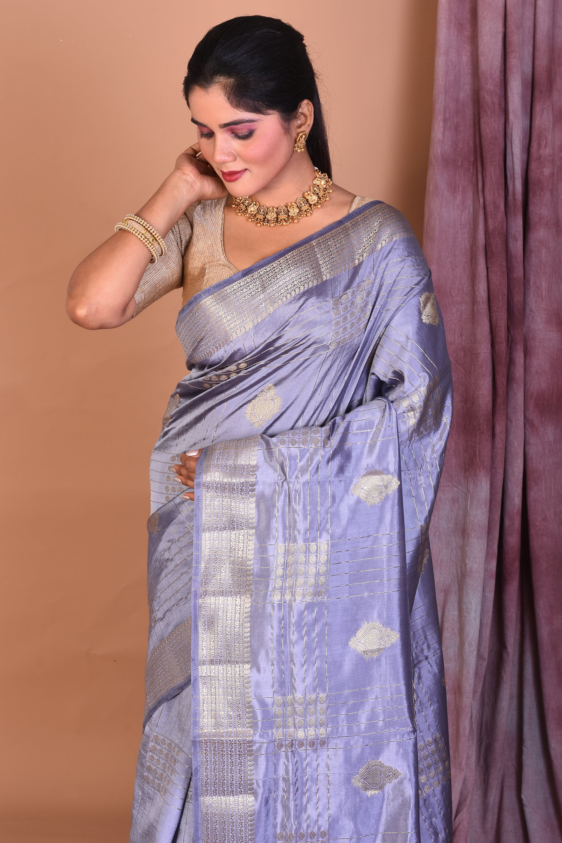 Grey Art Silk Saree with Zari Work - Keya Seth Exclusive