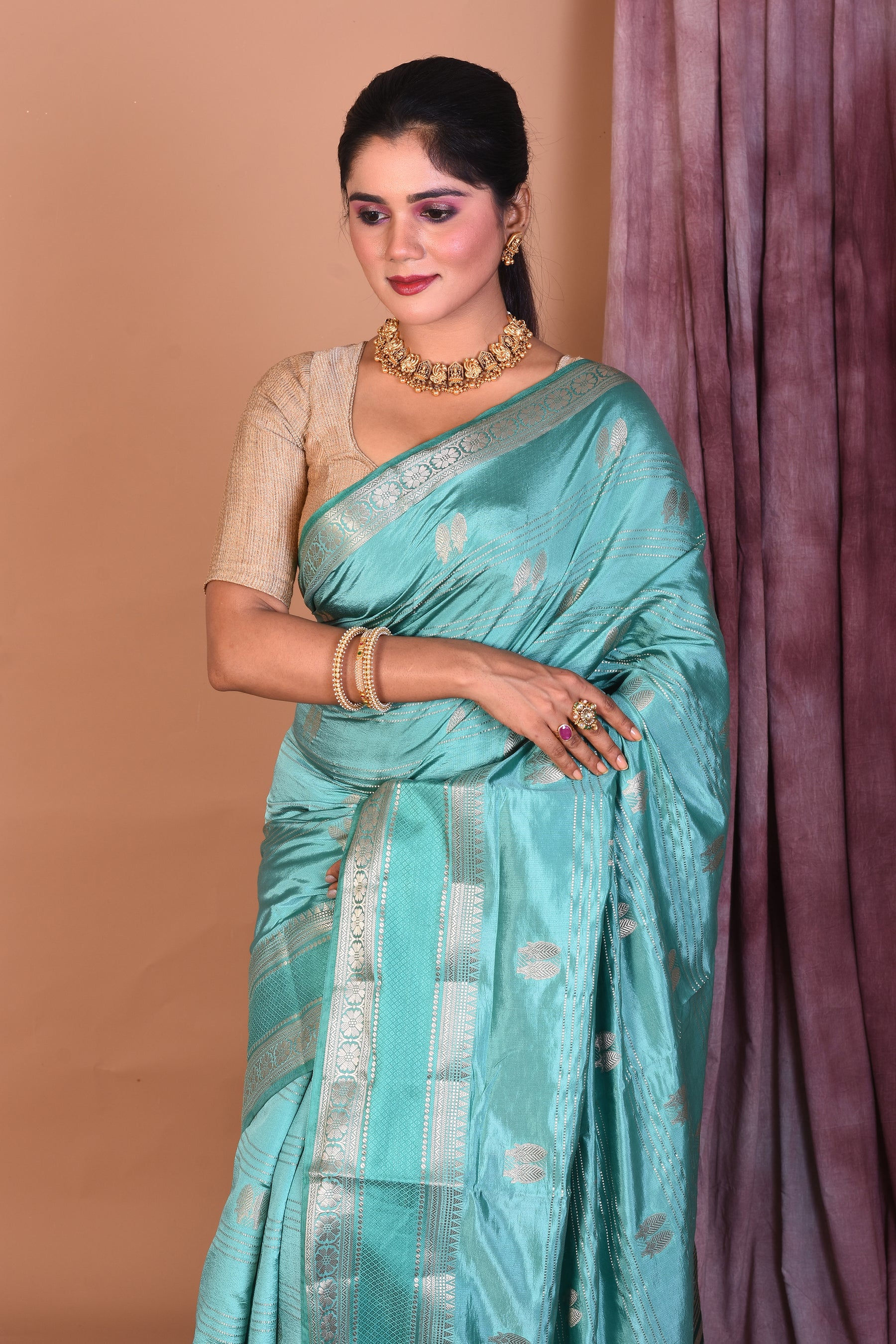 Sea Green Art Silk Saree with Zari Work - Keya Seth Exclusive