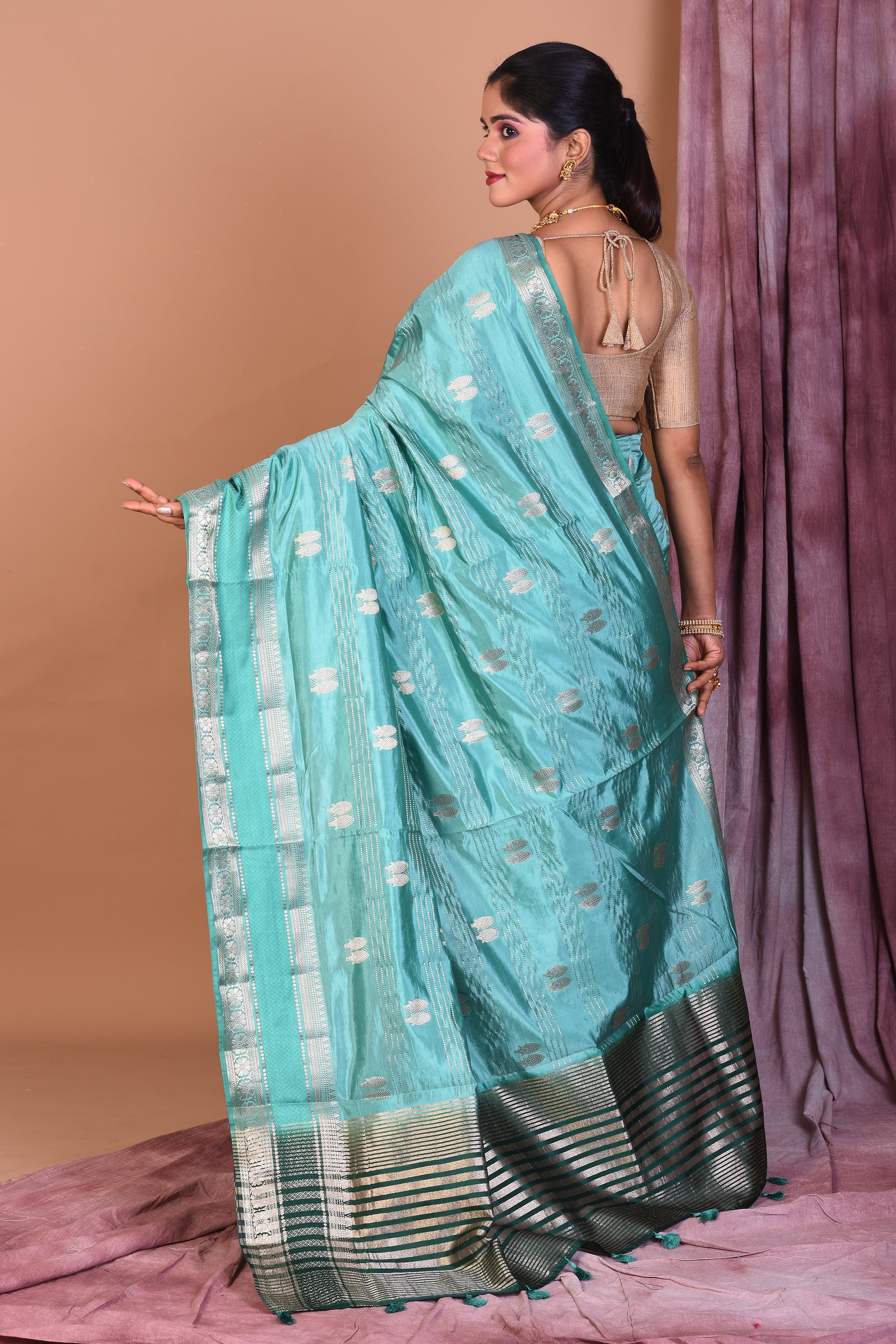 Sea Green Art Silk Saree with Zari Work - Keya Seth Exclusive