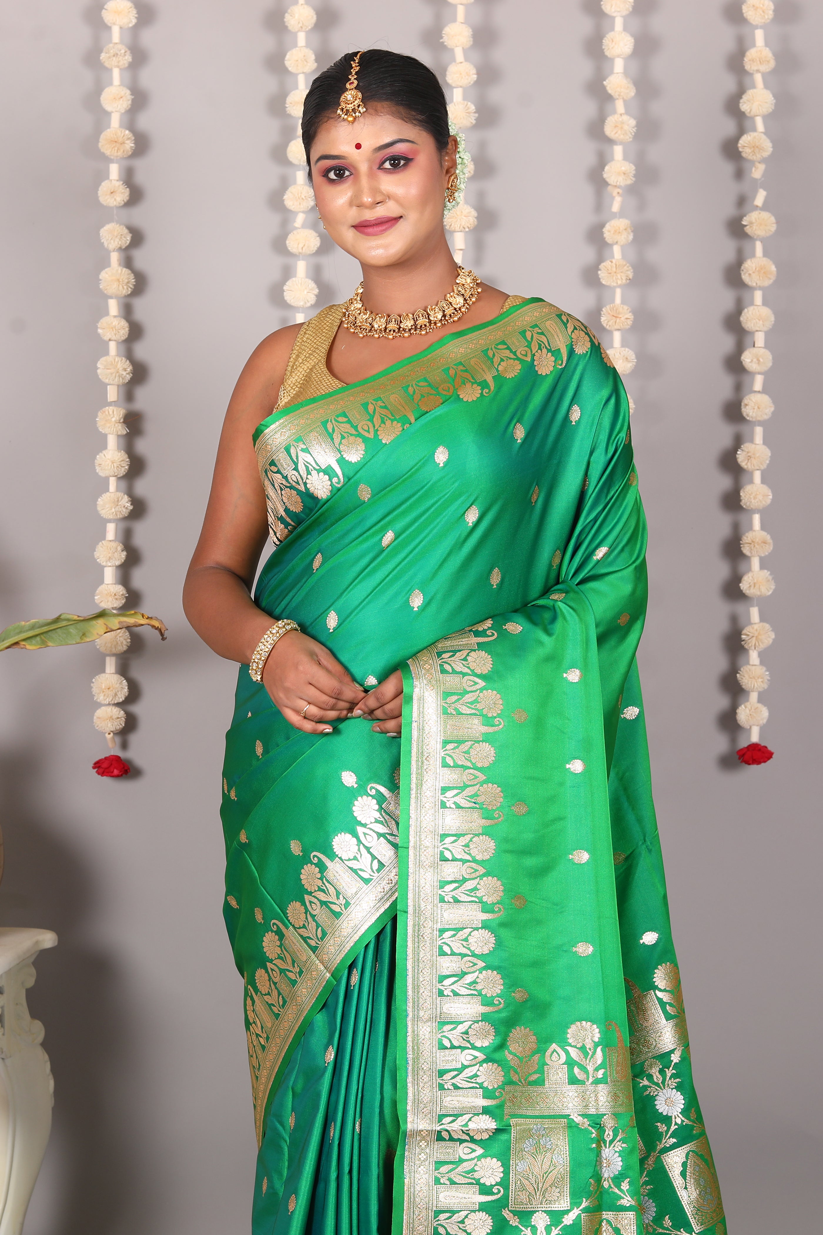 Green Blended Mashru Katan Banarasi Silk Saree - Keya Seth Exclusive