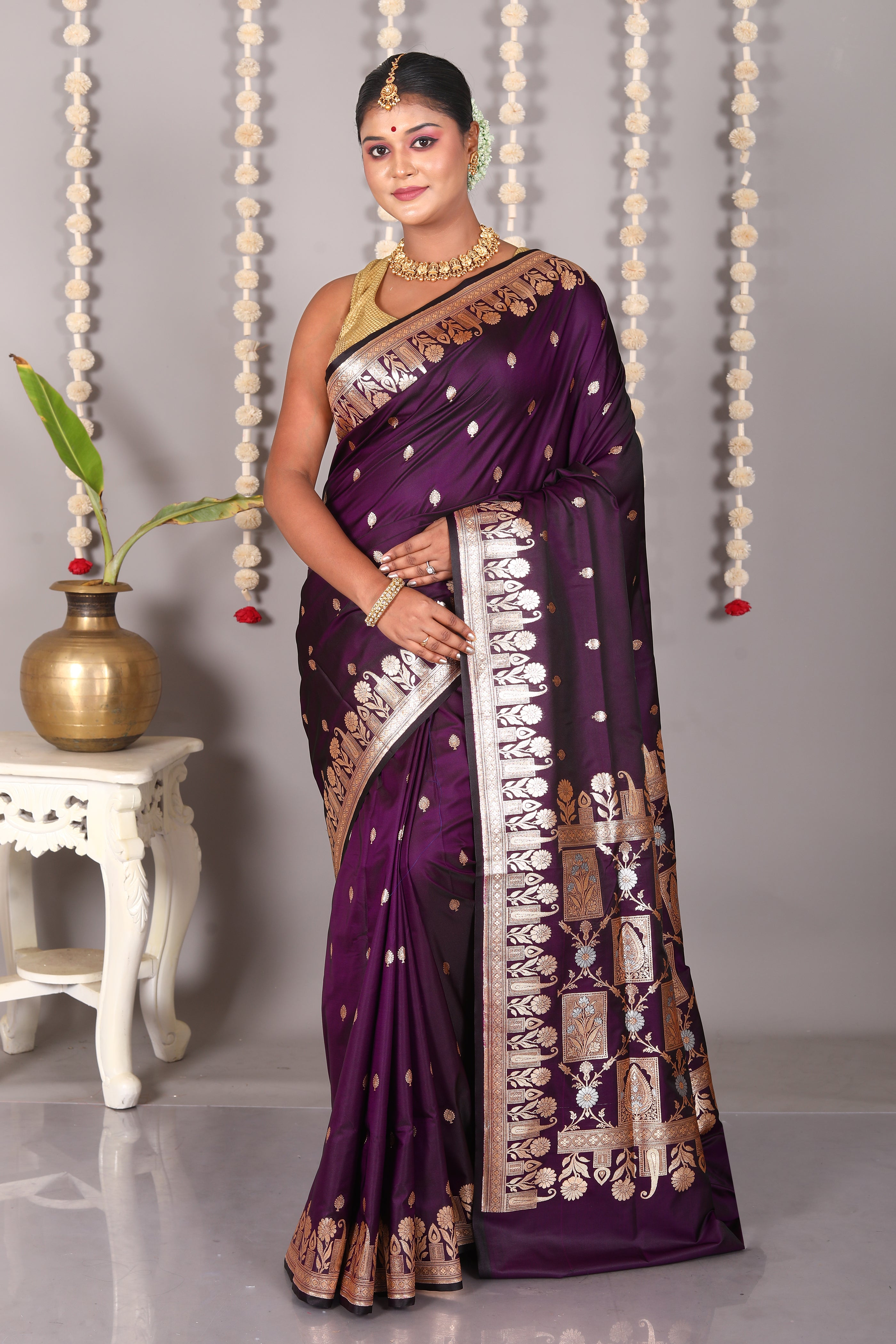 Magenta Blended Mashru Katan Banarasi Silk Saree - Keya Seth Exclusive