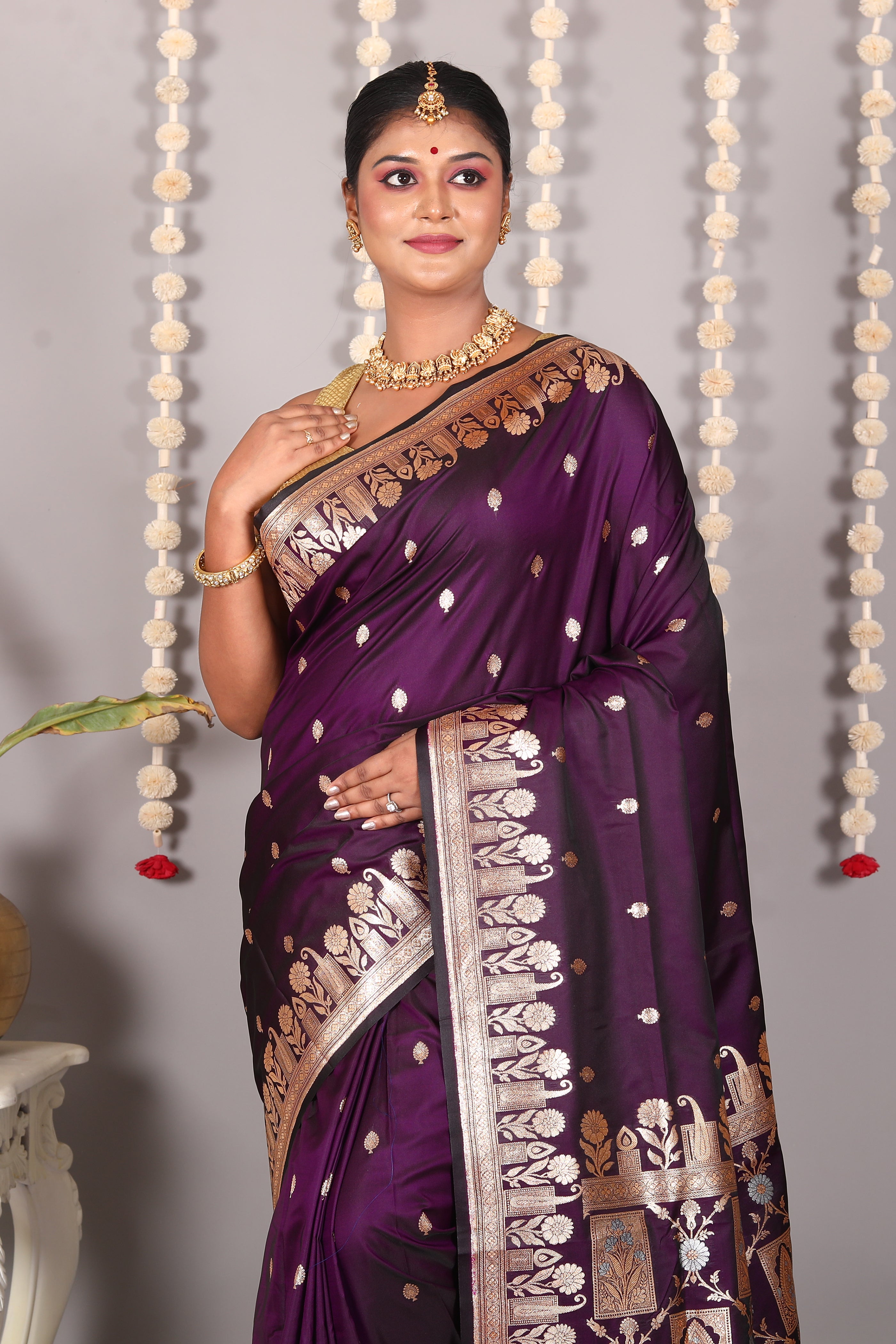 Magenta Blended Mashru Katan Banarasi Silk Saree - Keya Seth Exclusive