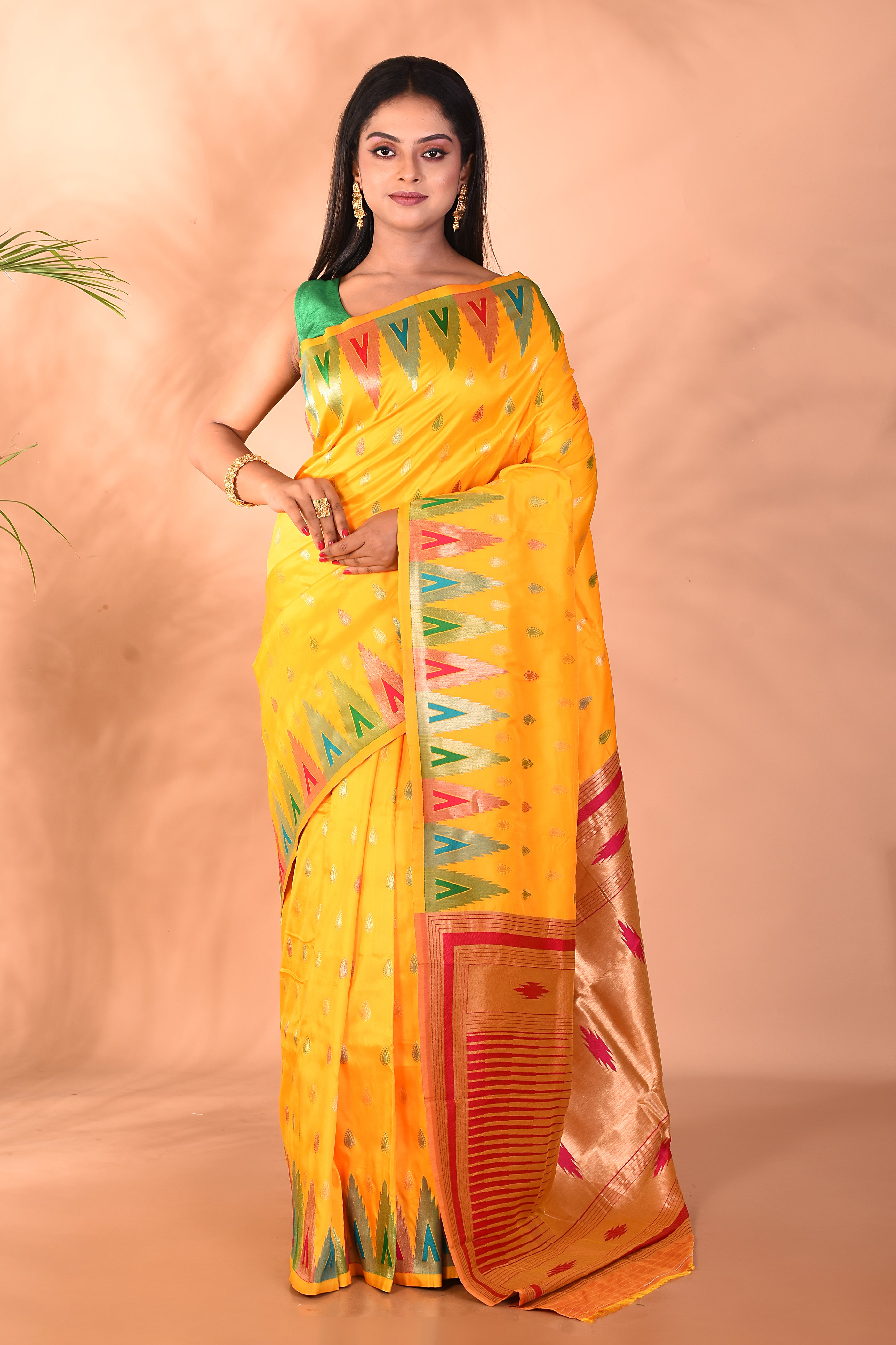 Yellow Blended Katan Silk Saree - Keya Seth Exclusive