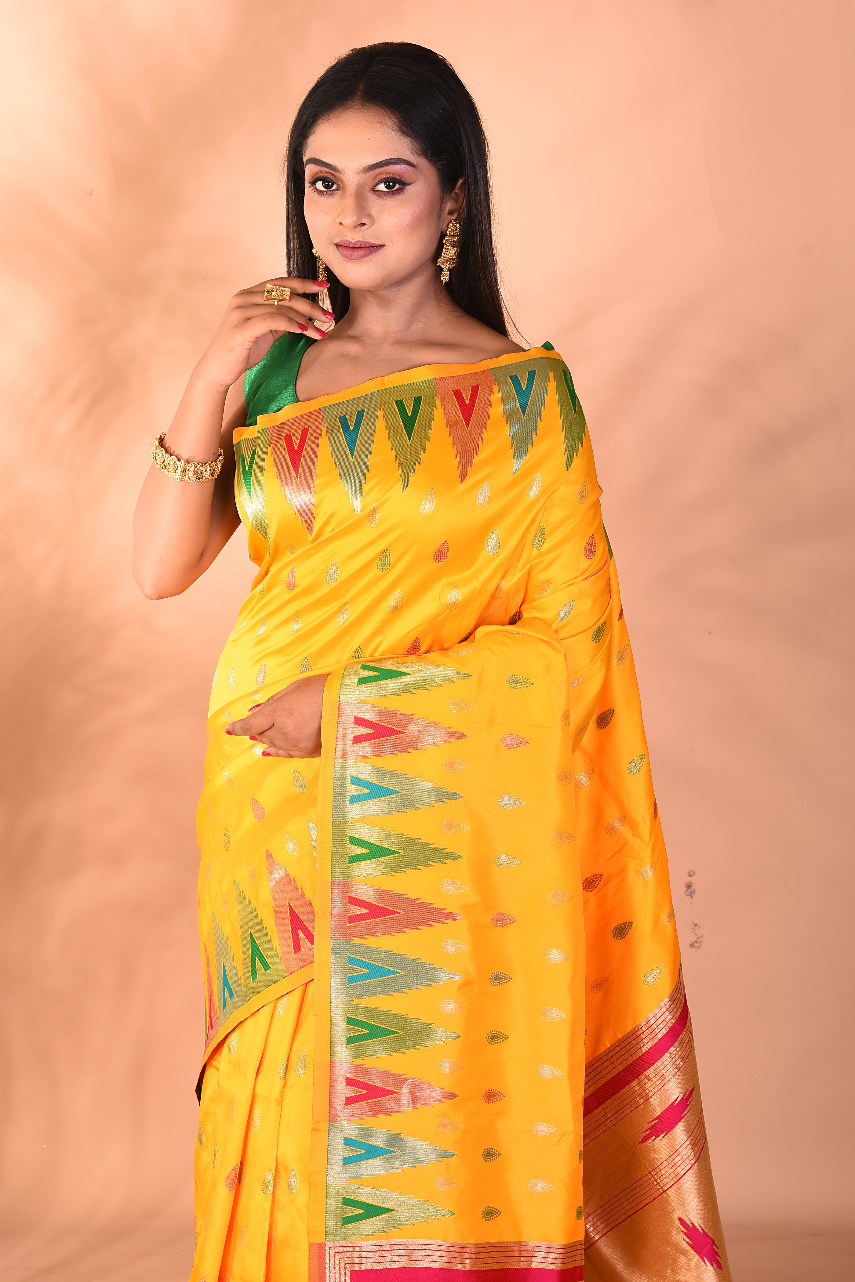 Yellow Blended Katan Silk Saree - Keya Seth Exclusive