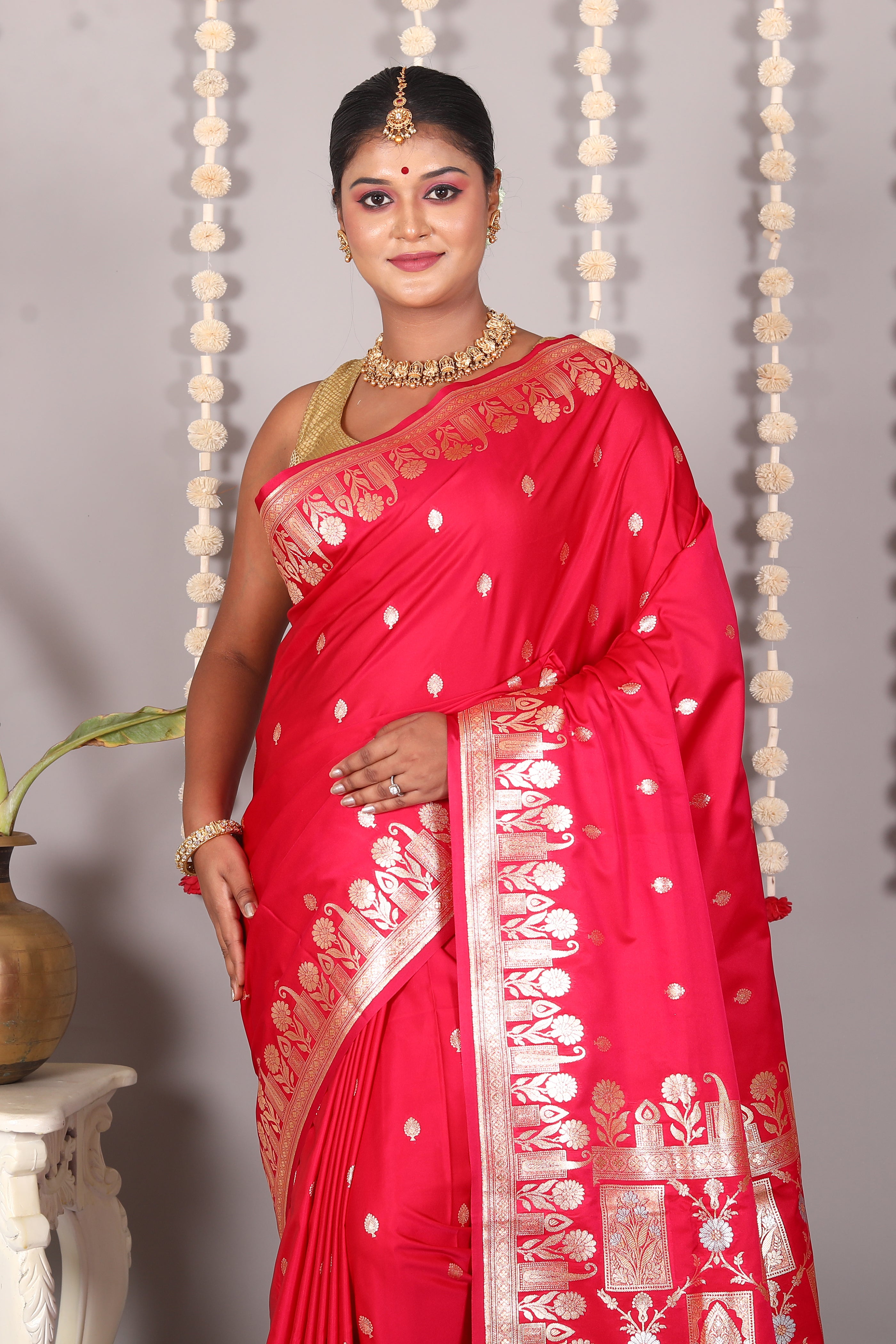 Red Blended Mashru Katan Banarasi Silk Saree - Keya Seth Exclusive