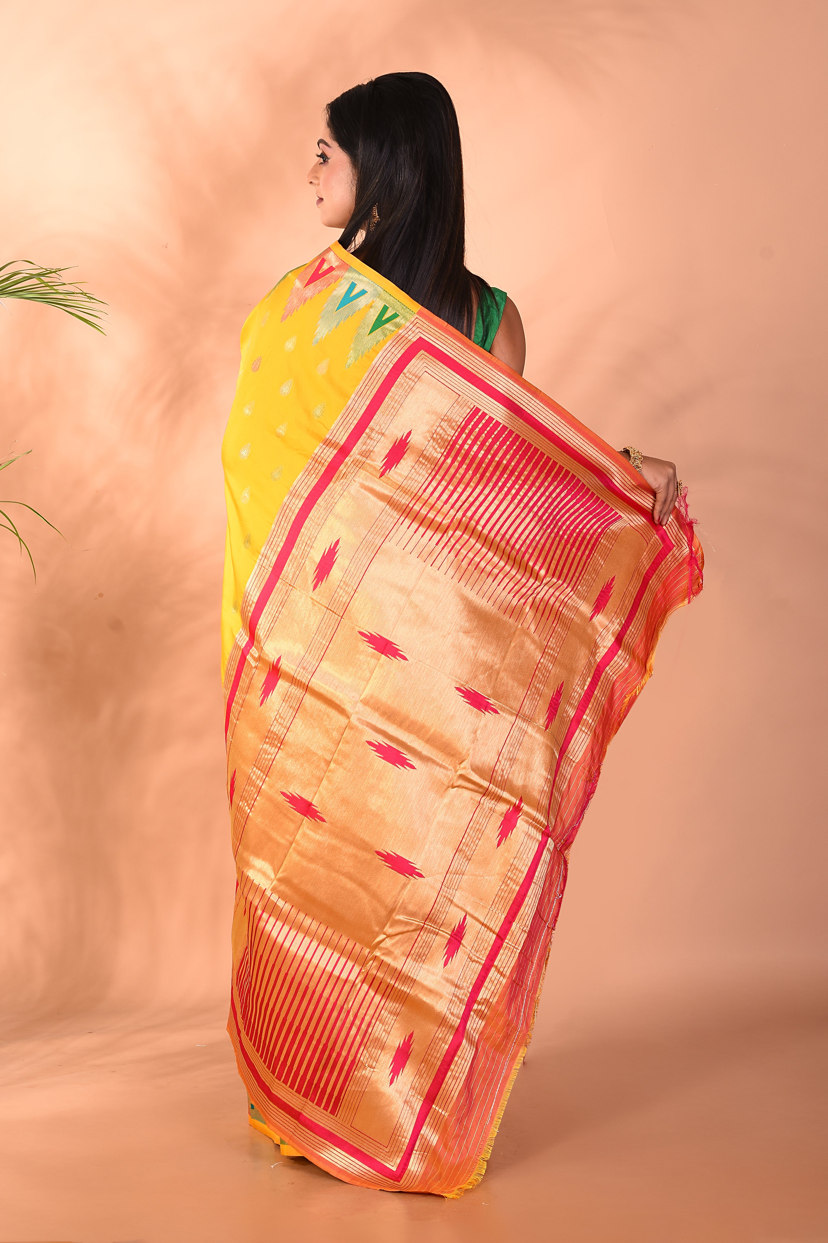 Yellow Blended Katan Silk Saree - Keya Seth Exclusive