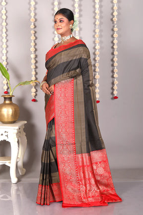 Black Striped Pure Katan Silk Saree - Keya Seth Exclusive