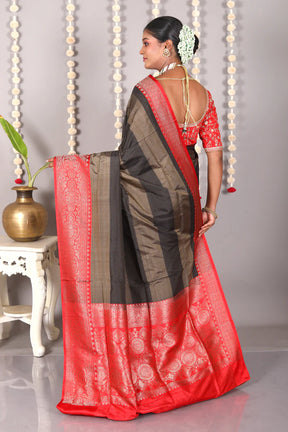 Black Striped Pure Katan Silk Saree - Keya Seth Exclusive