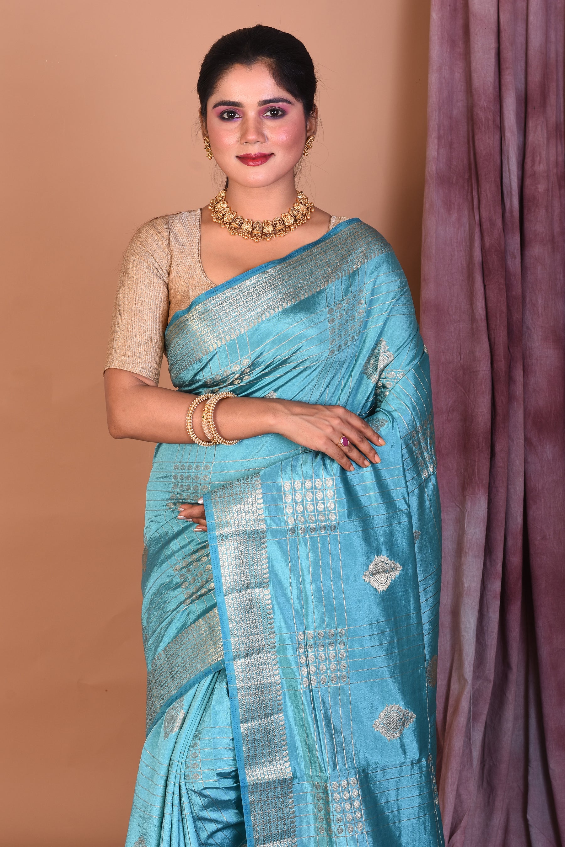 Light Blue Art Silk Saree with Zari Work - Keya Seth Exclusive