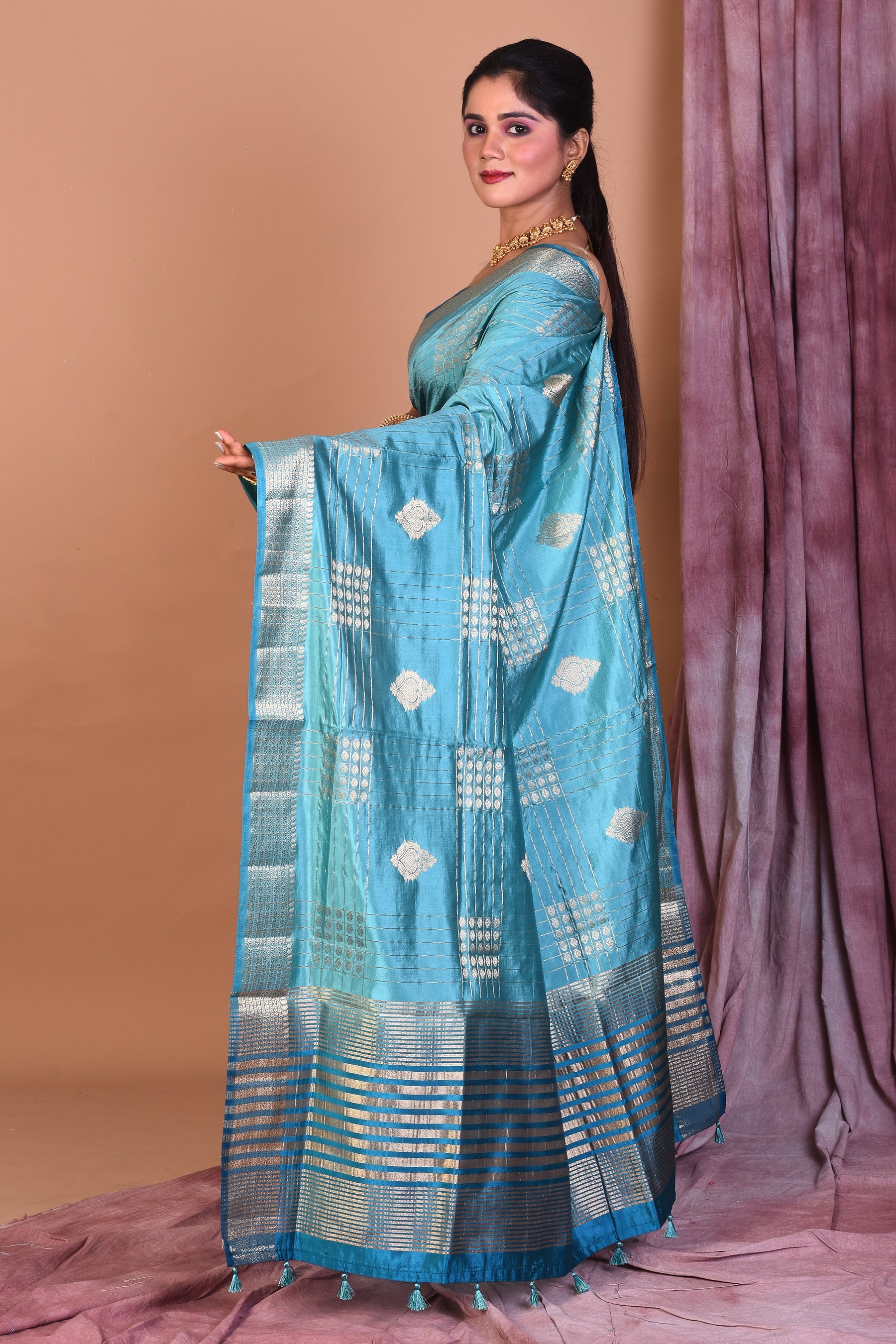 Light Blue Art Silk Saree with Zari Work - Keya Seth Exclusive