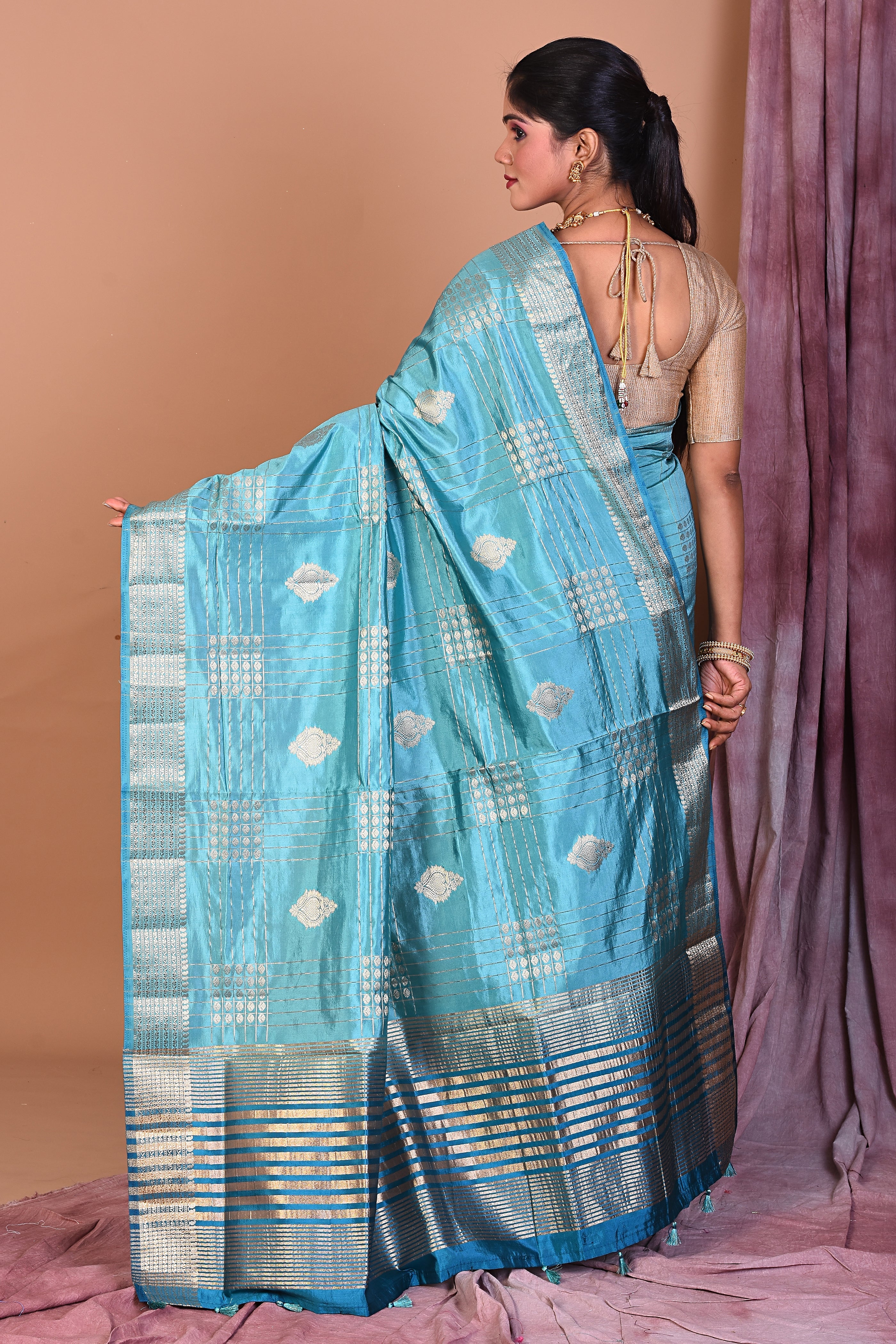 Light Blue Art Silk Saree with Zari Work - Keya Seth Exclusive