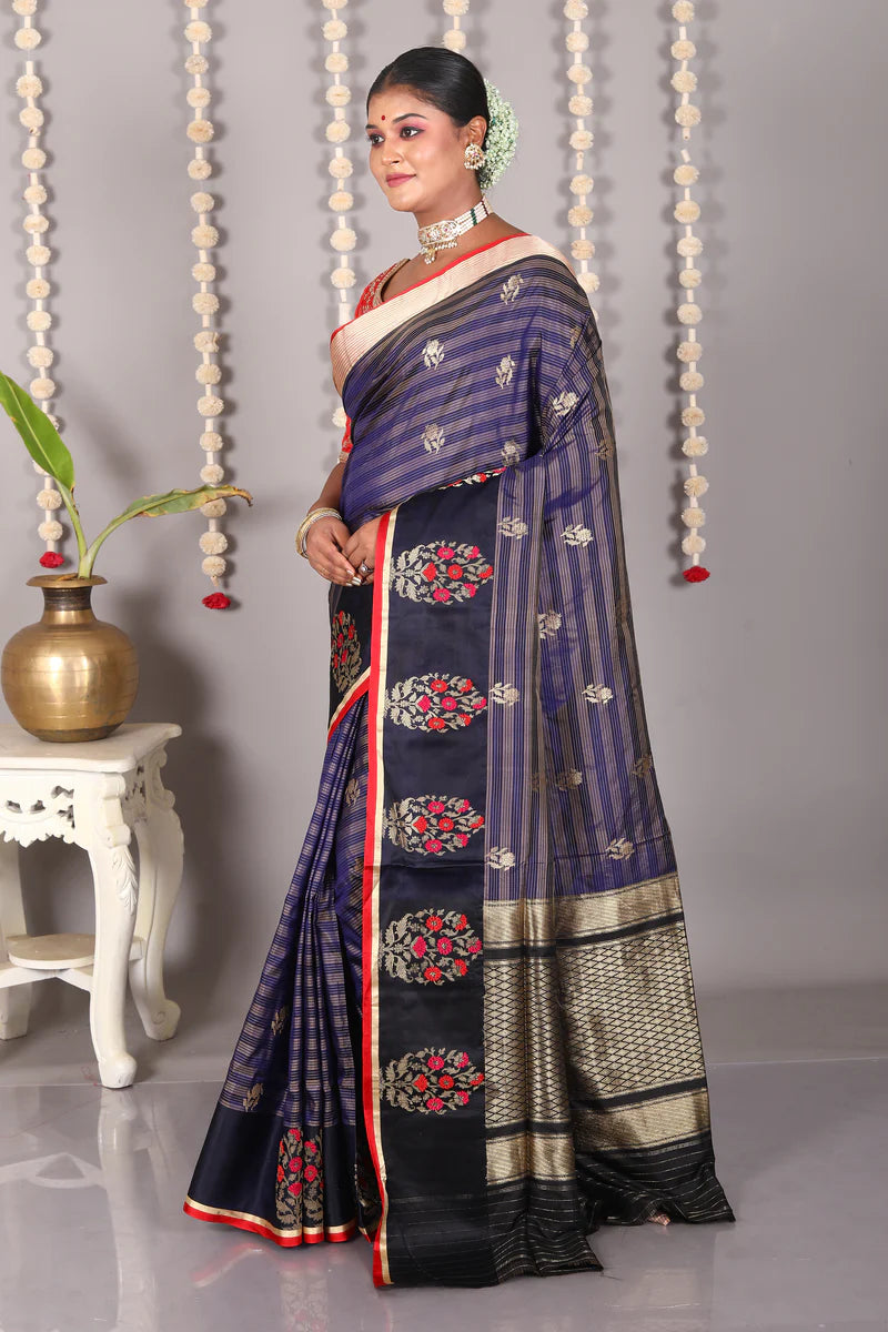 Deep Blue Pure Katan Silk Saree - Keya Seth Exclusive