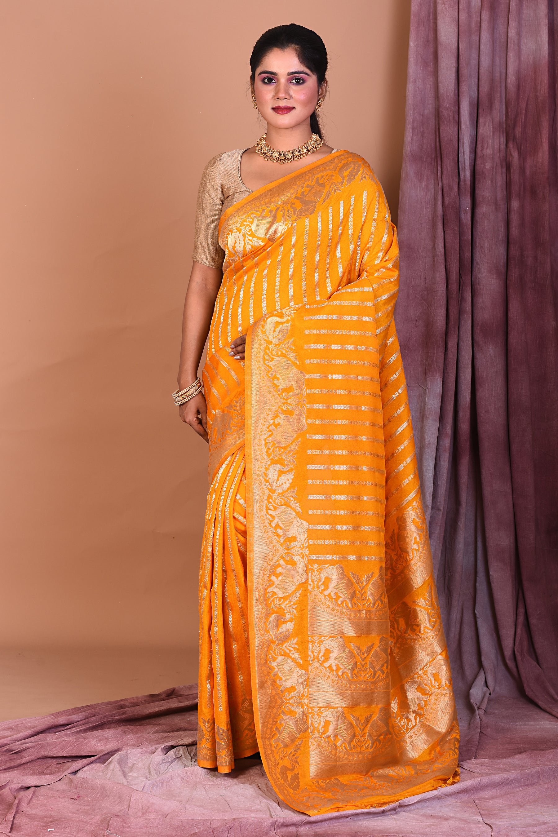 Yellow Blended Khaddi Saree with Zari Work - Keya Seth Exclusive