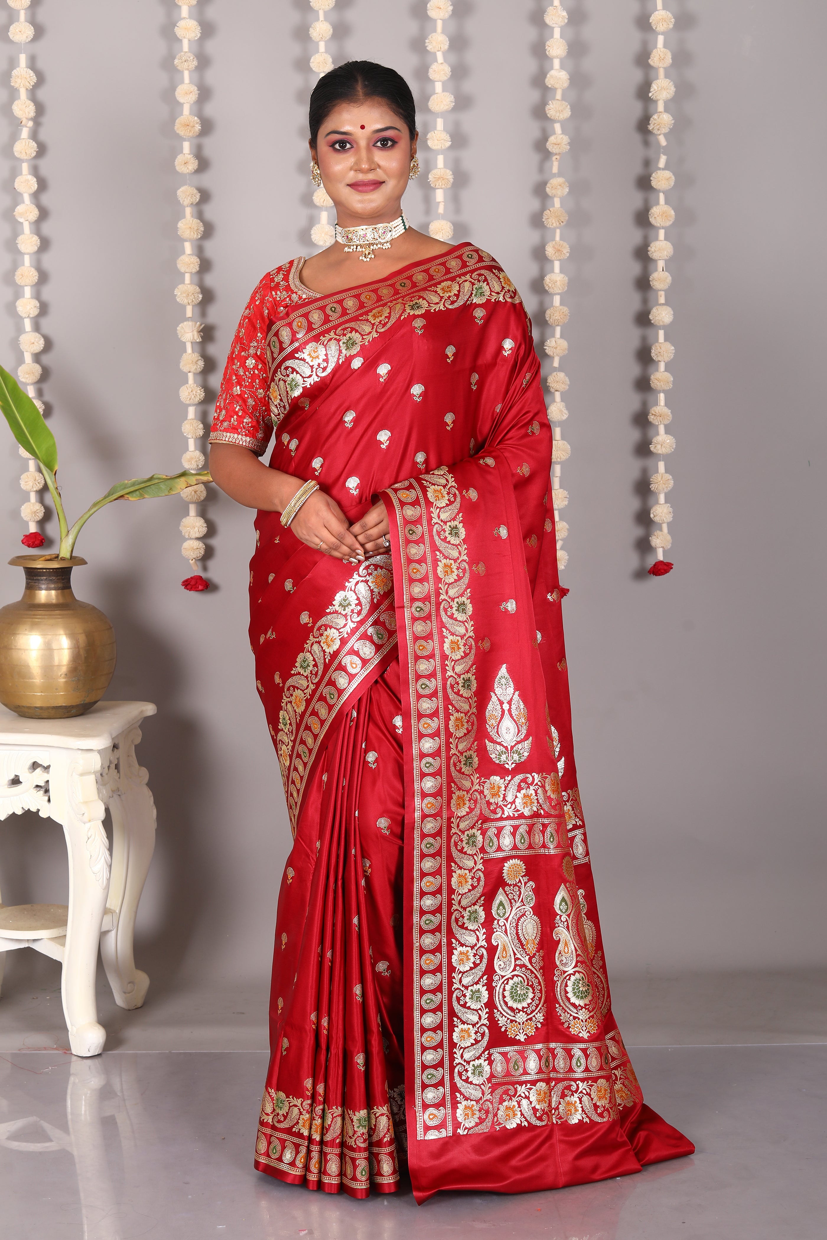 Maroon Pure Banarasi Silk Saree - Keya Seth Exclusive