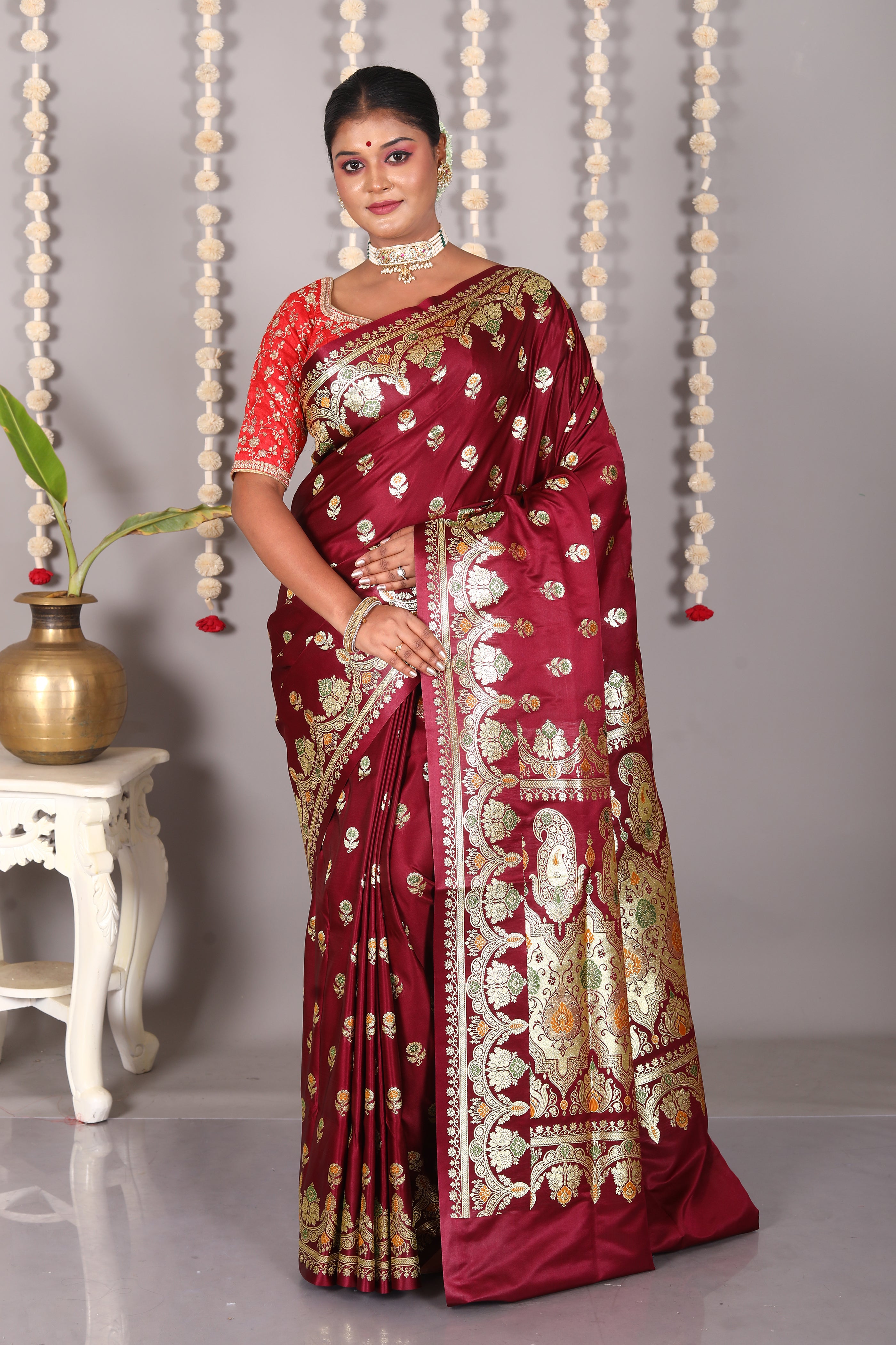 Maroon Pure Banarasi Silk Saree - Keya Seth Exclusive