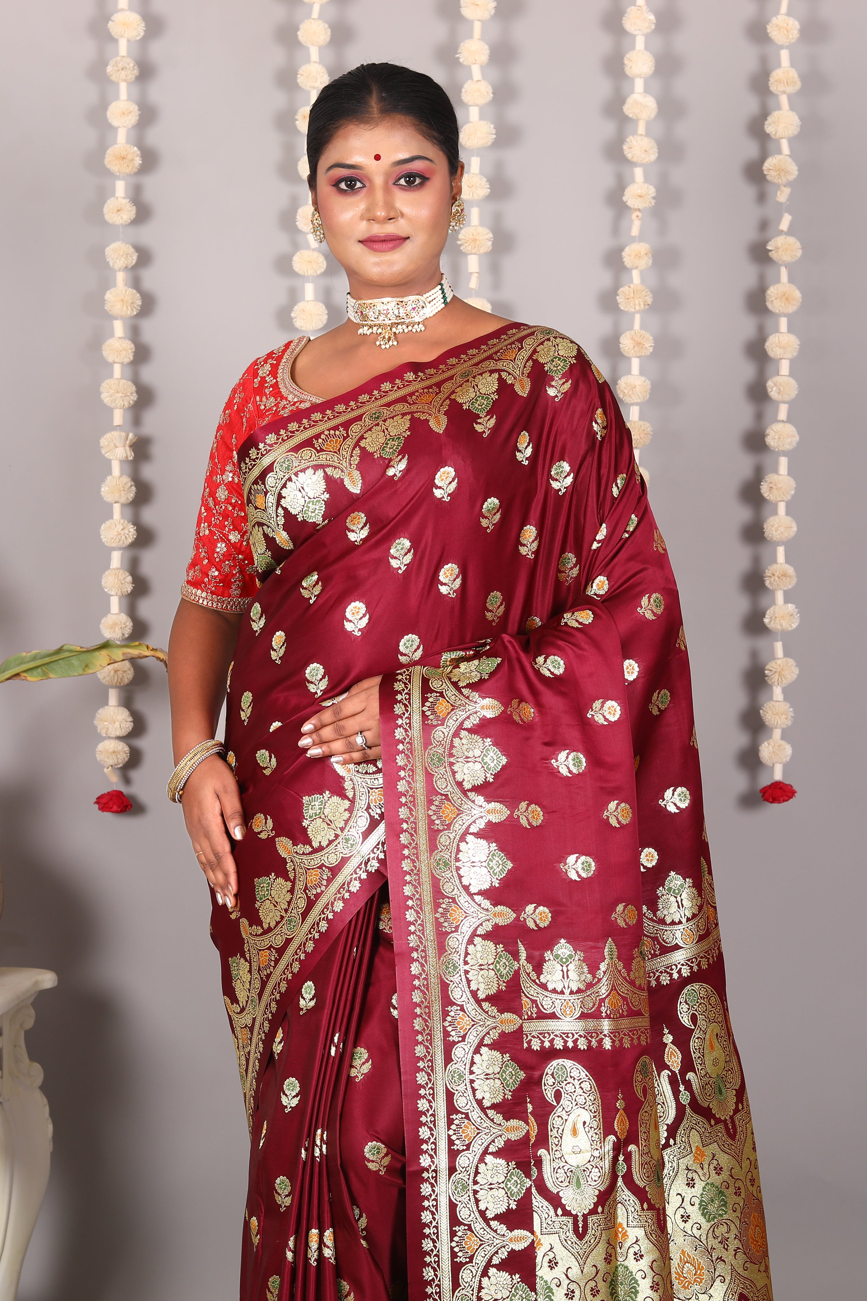 Maroon Pure Banarasi Silk Saree - Keya Seth Exclusive