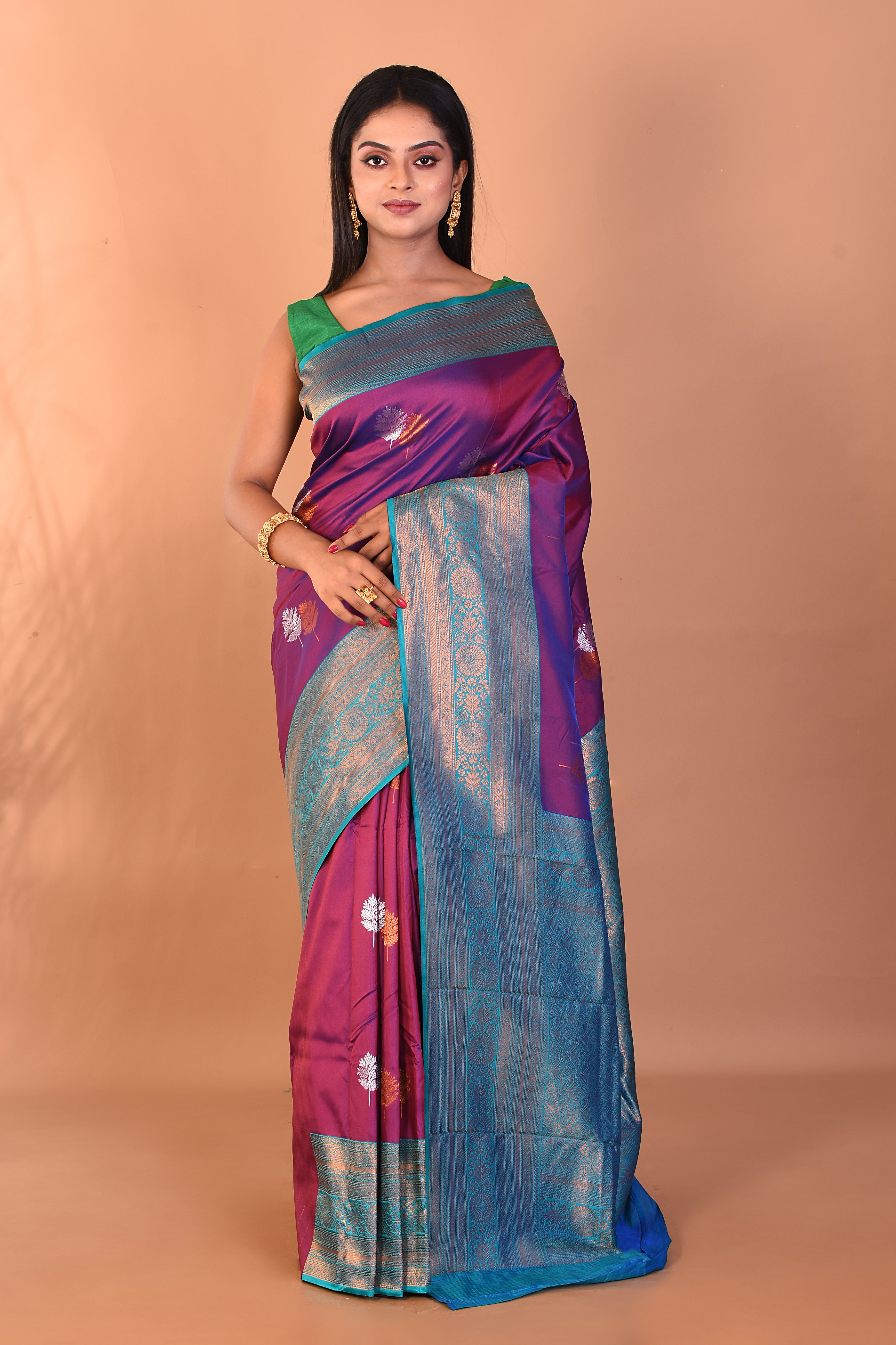 Dual Tone Purple Blended Katan Silk Saree - Keya Seth Exclusive