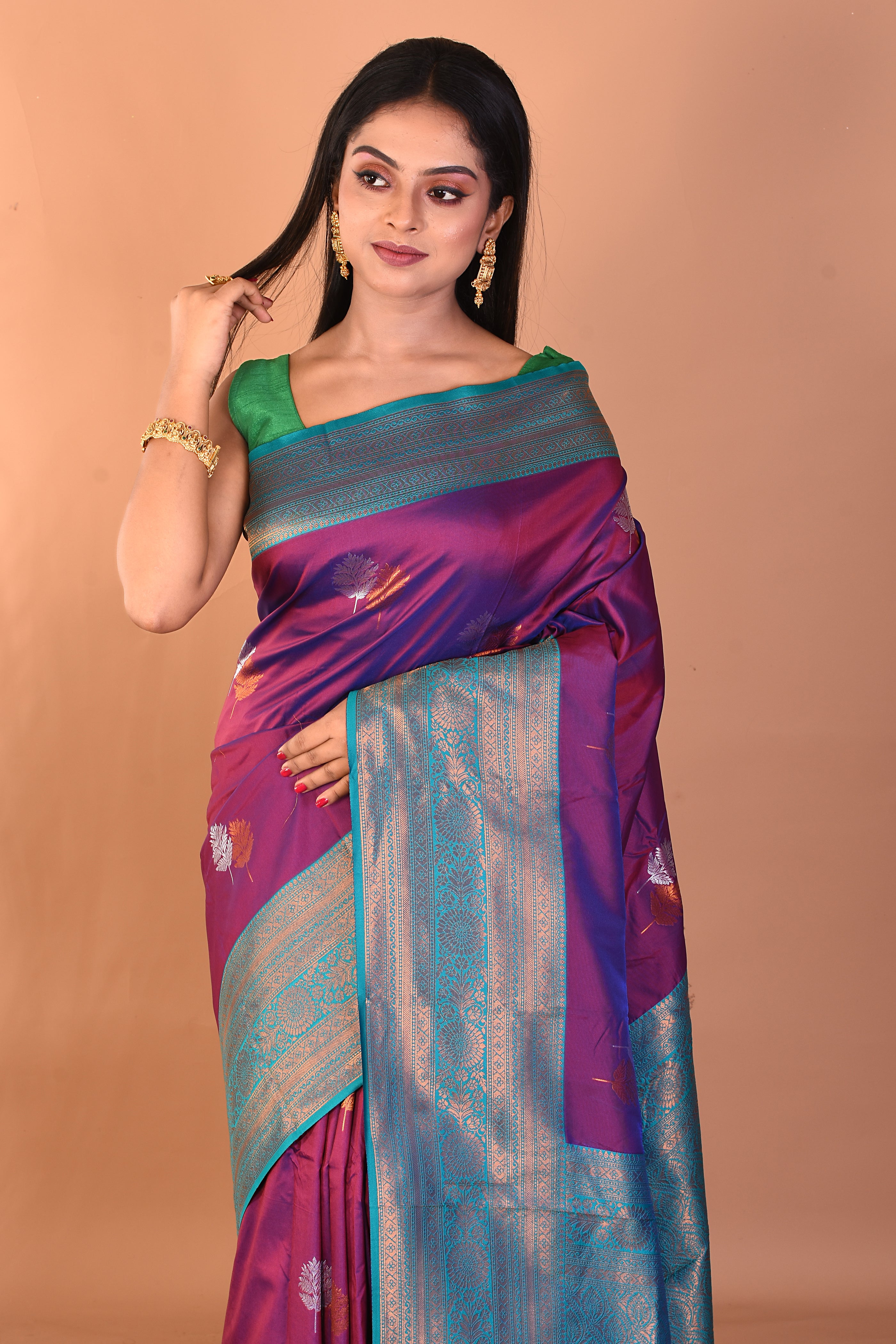 Dual Tone Purple Blended Katan Silk Saree - Keya Seth Exclusive