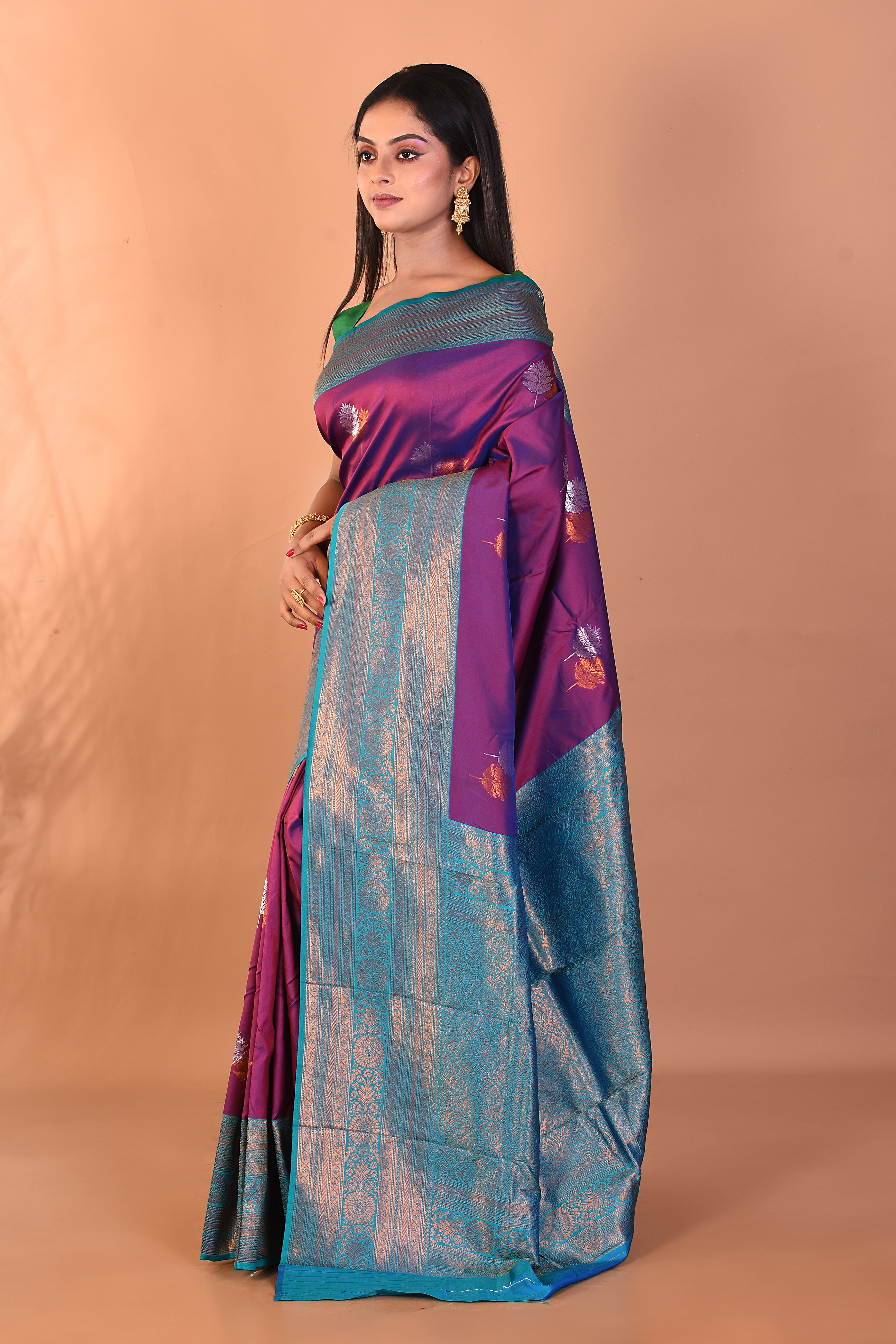 Dual Tone Purple Blended Katan Silk Saree - Keya Seth Exclusive