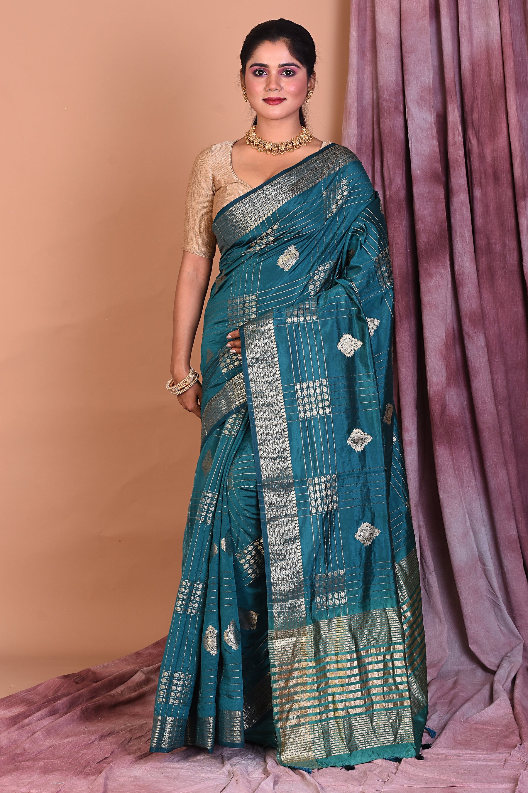 Rama Green Art Silk Saree with Zari Work - Keya Seth Exclusive