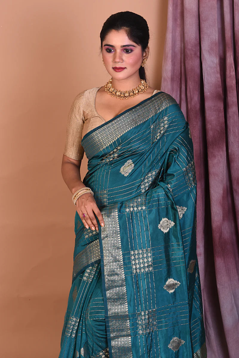 Rama Green Art Silk Saree with Zari Work - Keya Seth Exclusive