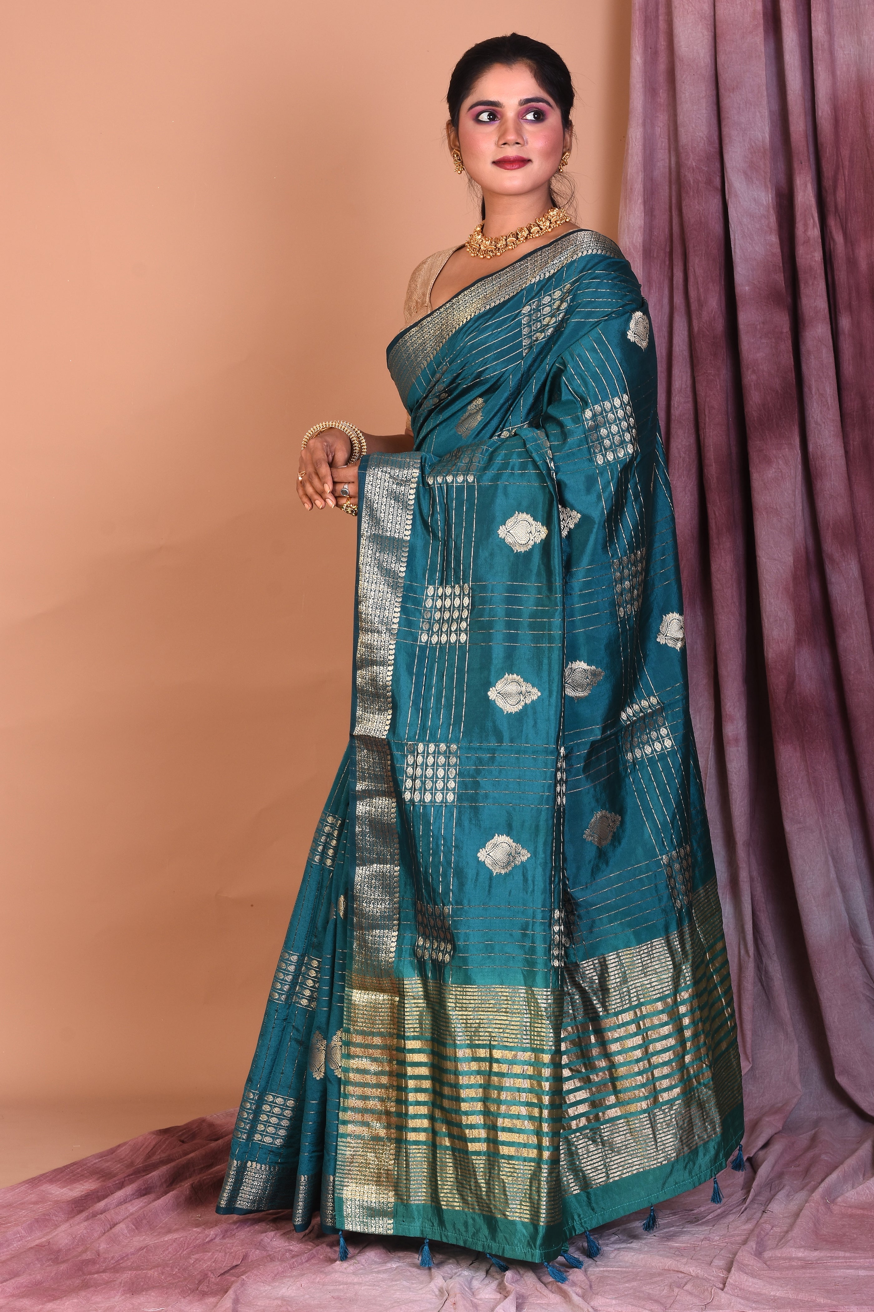 Rama Green Art Silk Saree with Zari Work - Keya Seth Exclusive