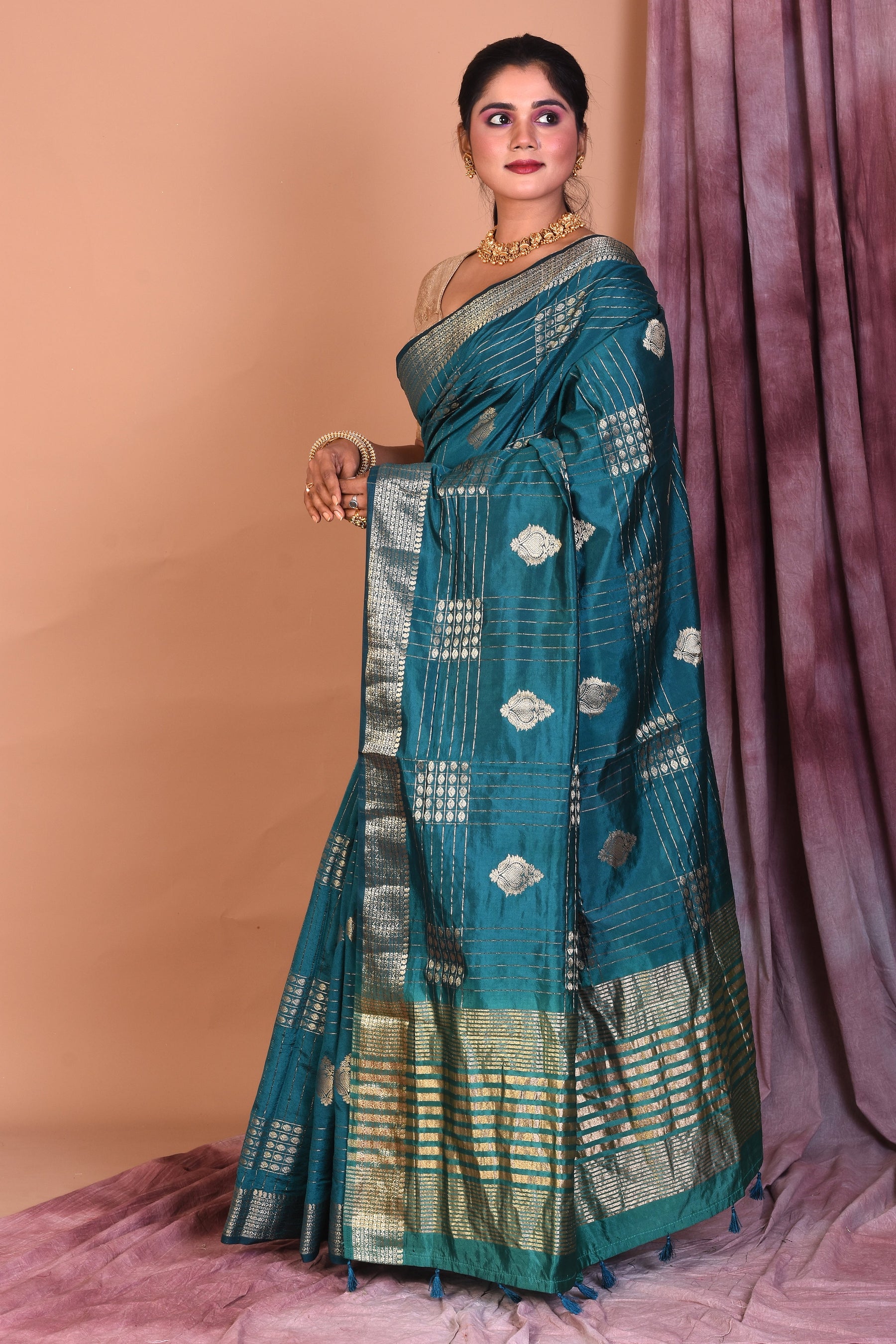 Rama Green Art Silk Saree with Zari Work - Keya Seth Exclusive