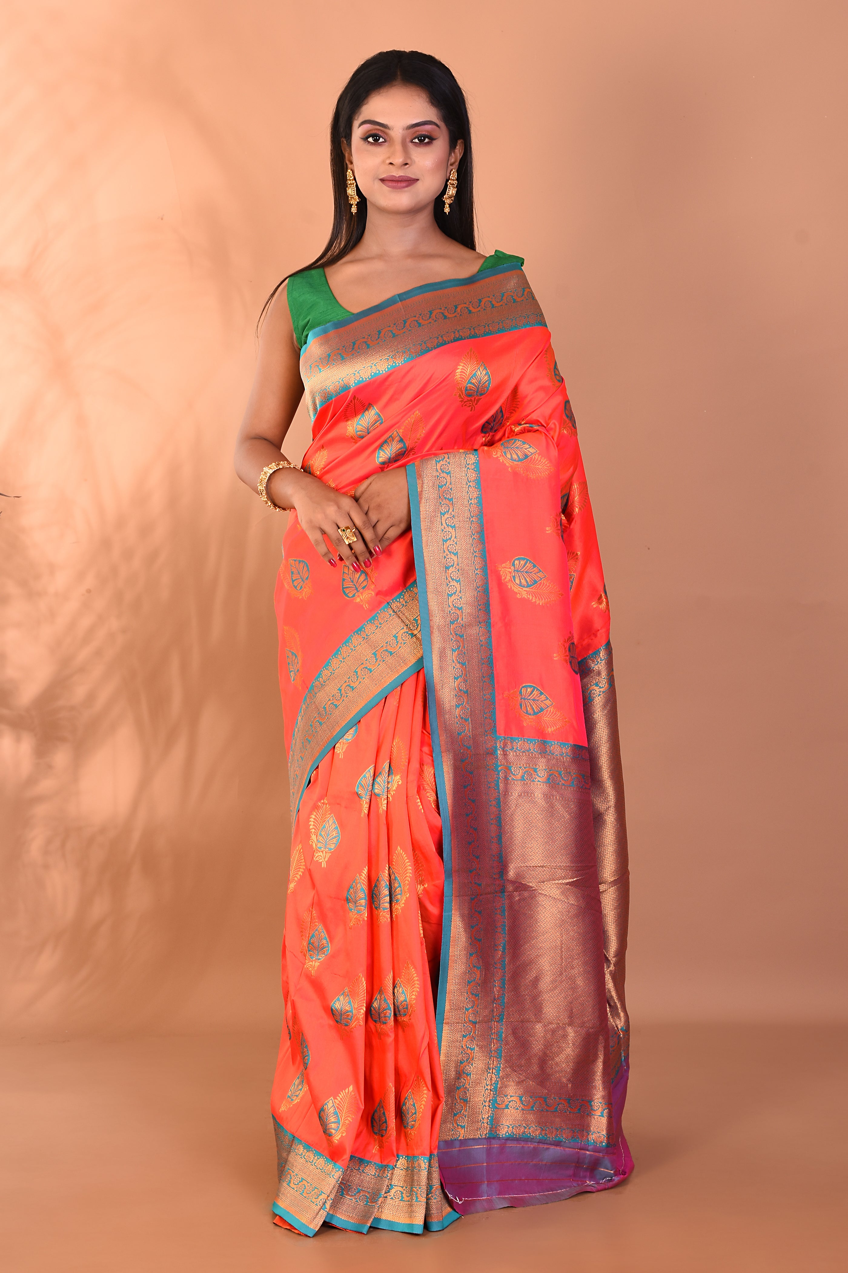 Peachy Pink Blended Kanjivaram Silk Saree - Keya Seth Exclusive