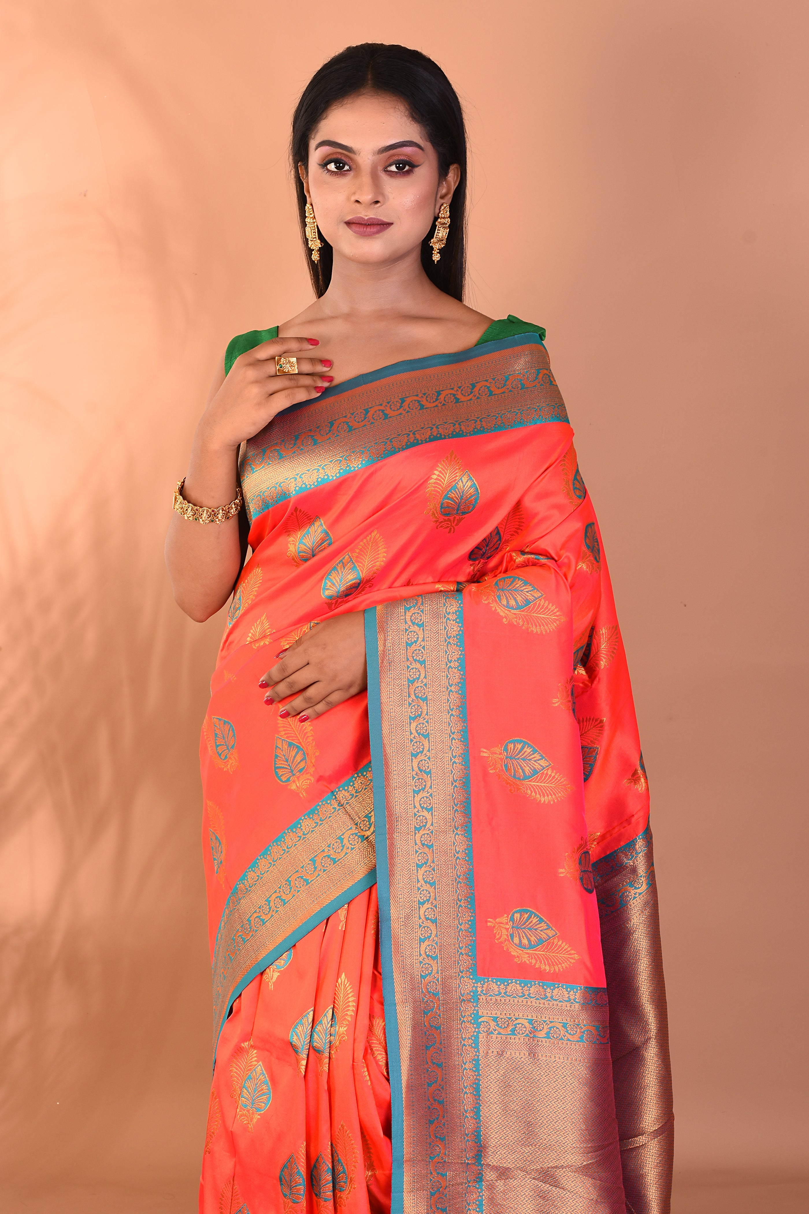 Peachy Pink Blended Kanjivaram Silk Saree - Keya Seth Exclusive
