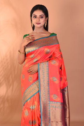 Peachy Pink Blended Kanjivaram Silk Saree - Keya Seth Exclusive