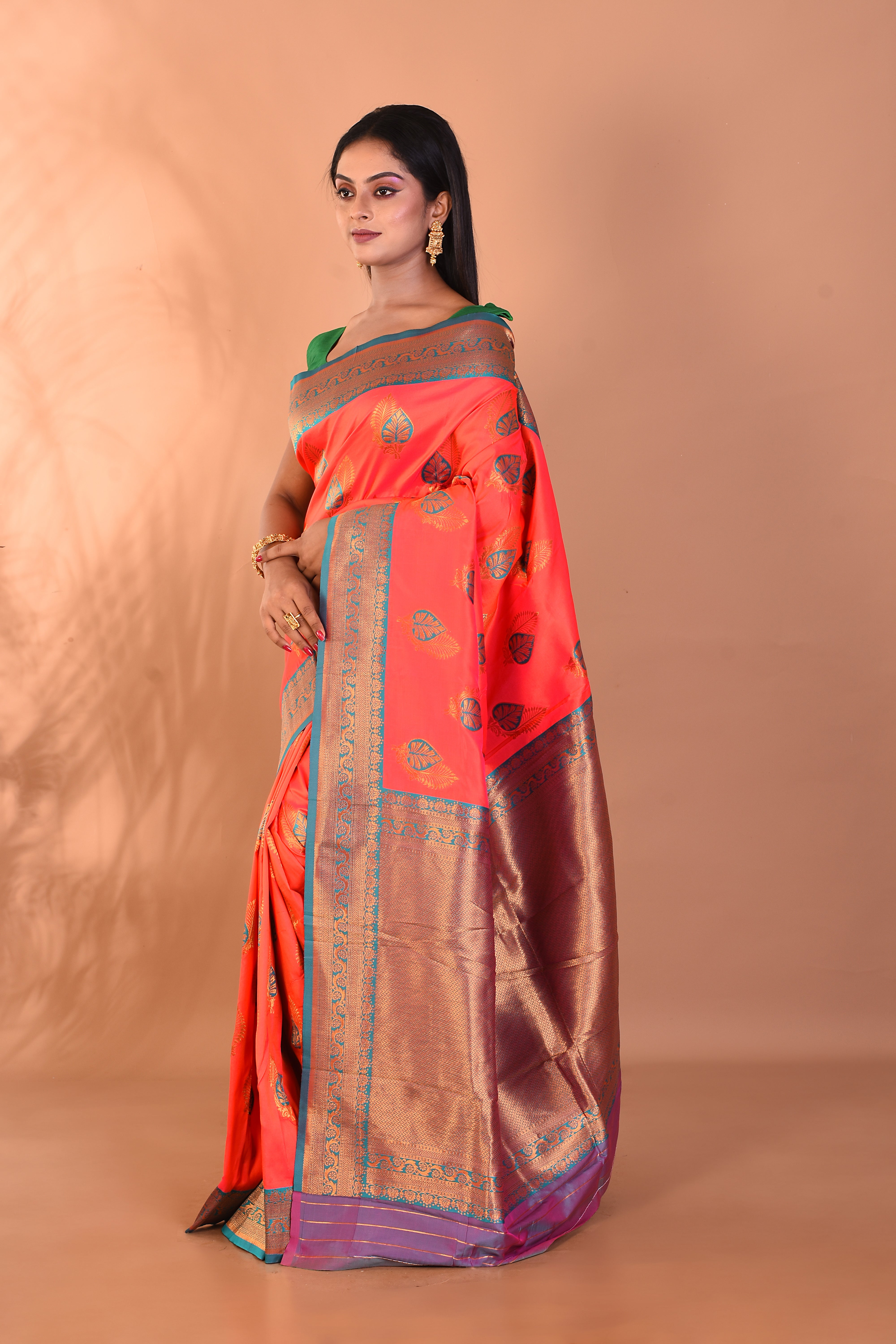 Peachy Pink Blended Kanjivaram Silk Saree - Keya Seth Exclusive