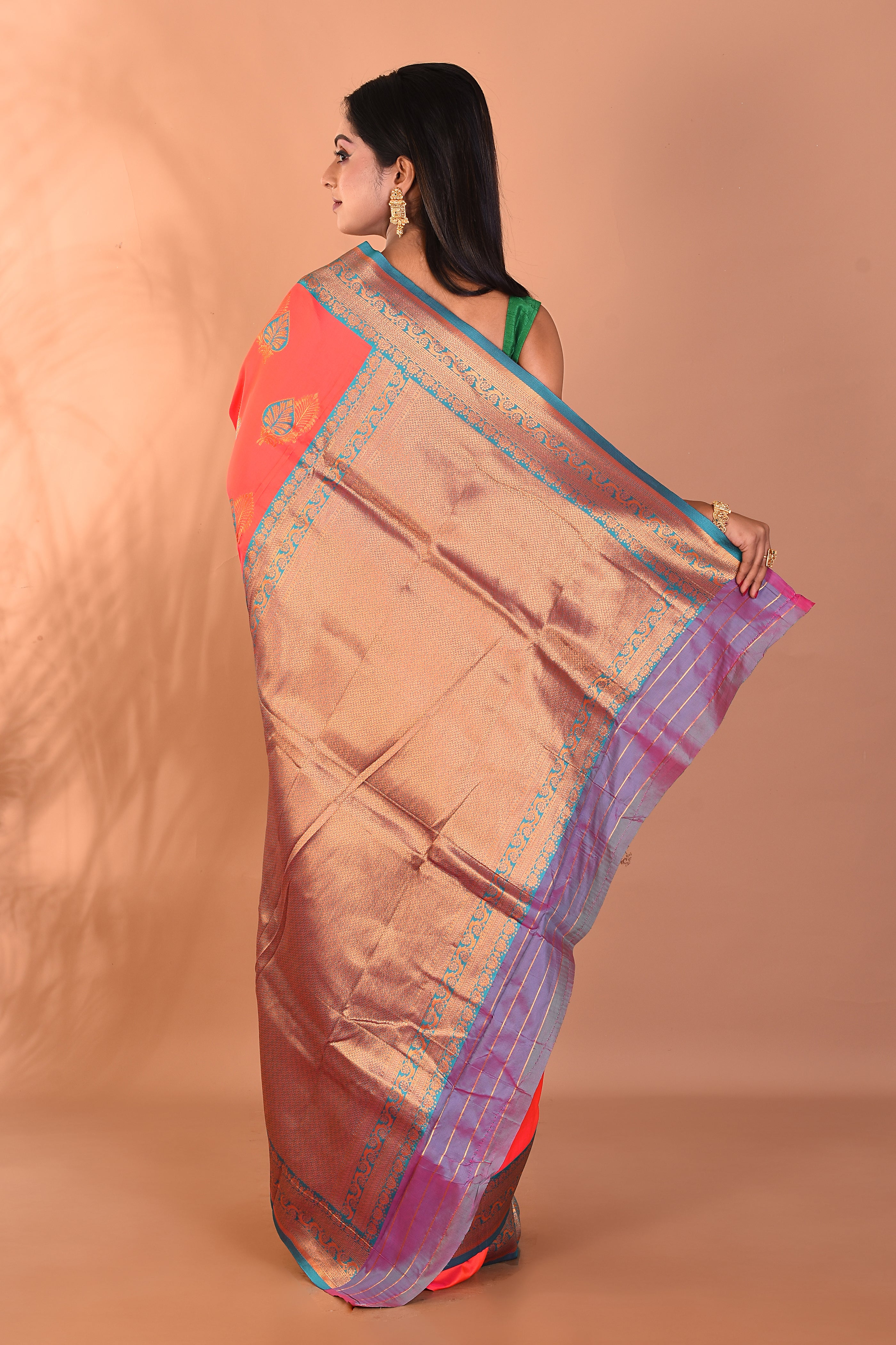 Peachy Pink Blended Kanjivaram Silk Saree - Keya Seth Exclusive