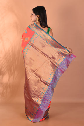 Peachy Pink Blended Kanjivaram Silk Saree - Keya Seth Exclusive