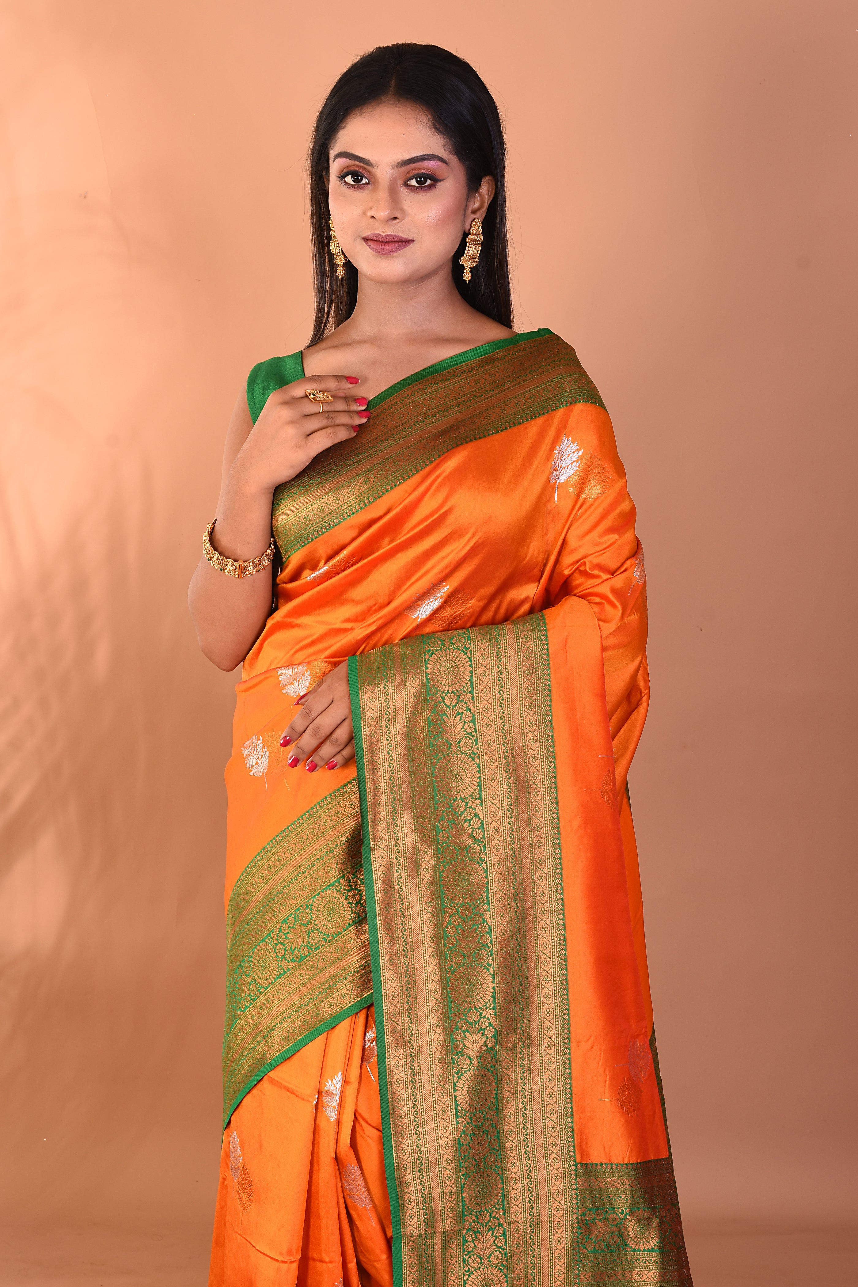Orange Blended Kanjivaram Silk Saree - Keya Seth Exclusive