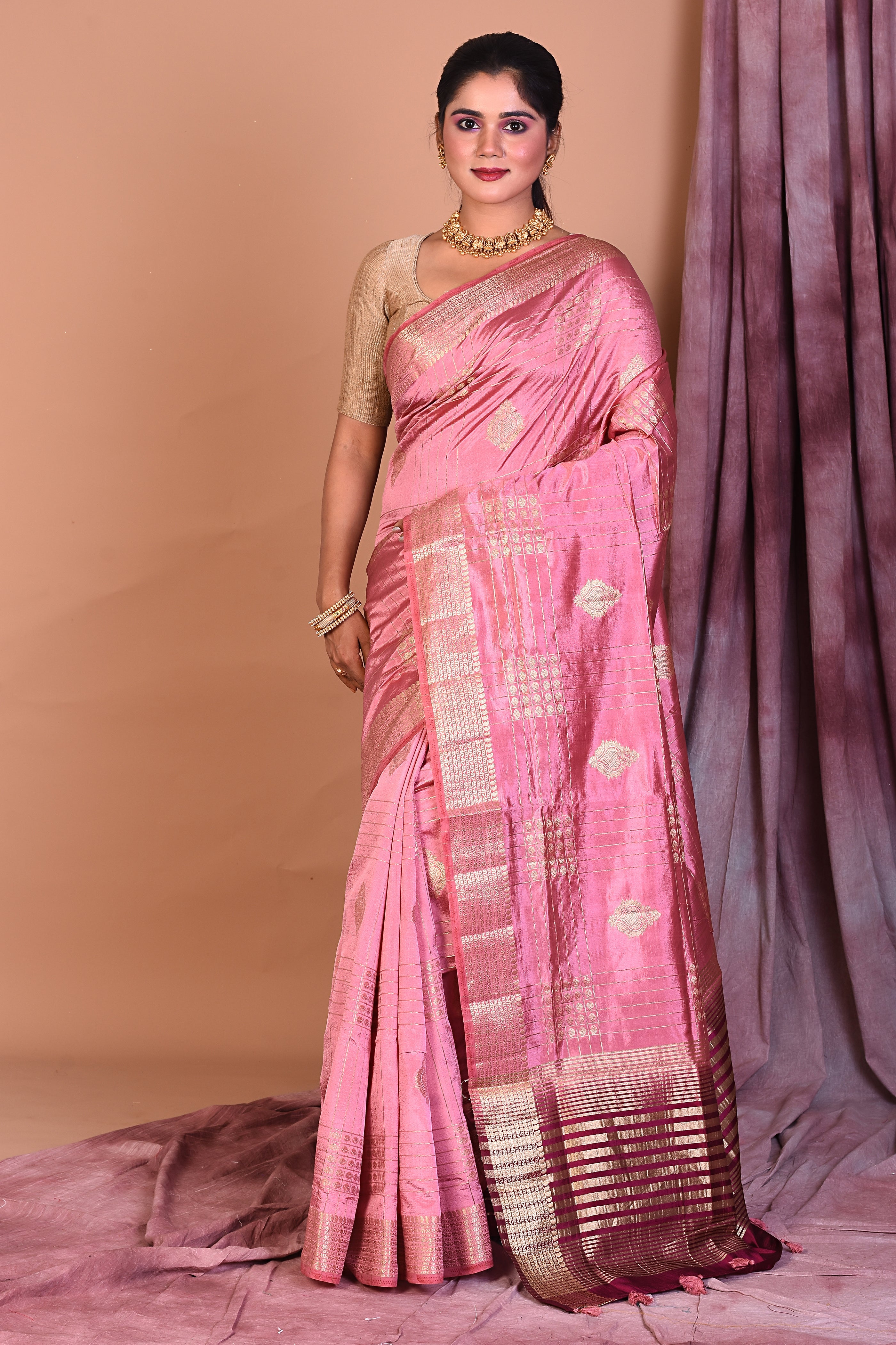 Pink Art Silk Saree with Zari Work - Keya Seth Exclusive