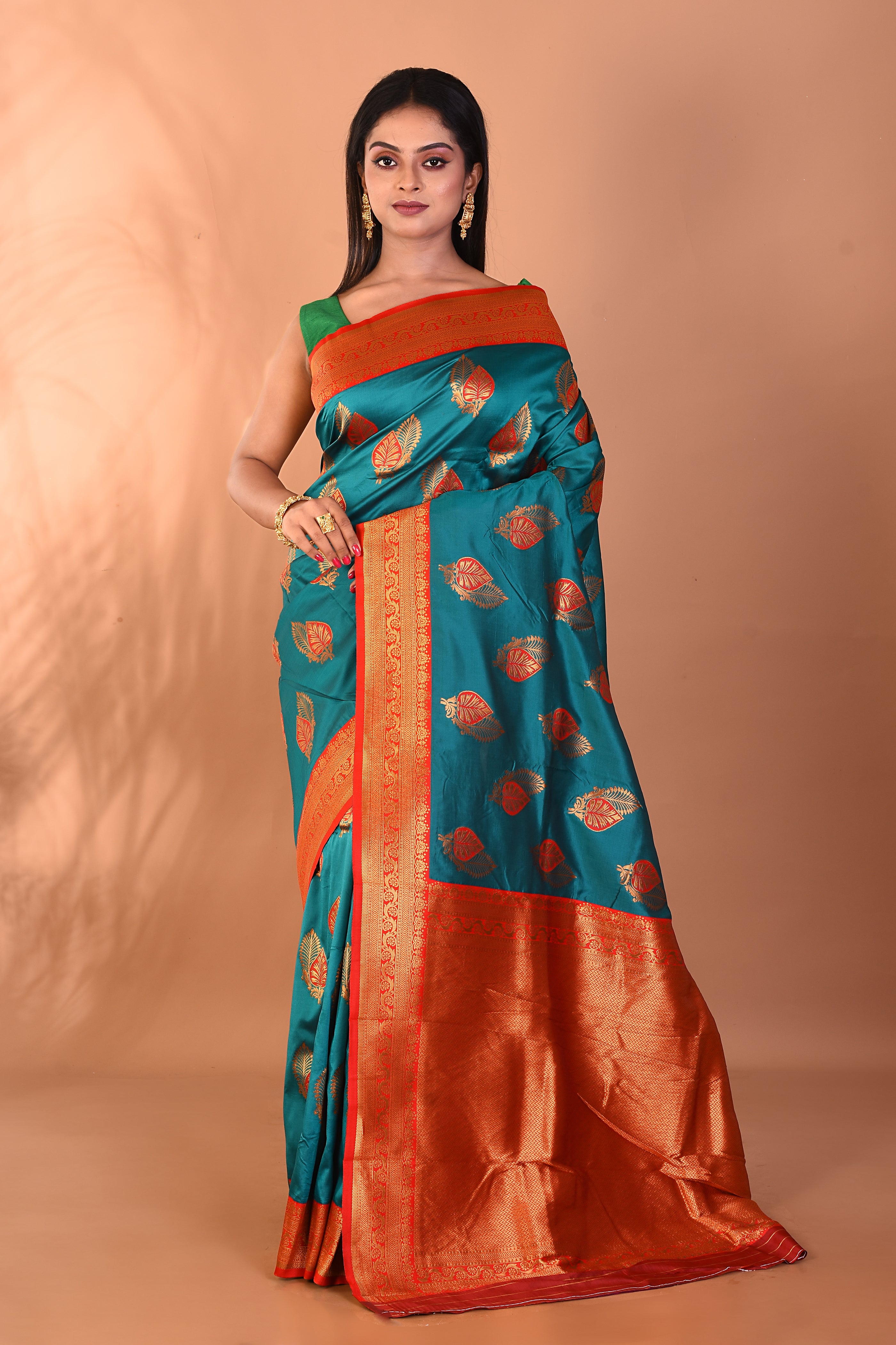 Rama Green Mushroo Silk Saree - Keya Seth Exclusive