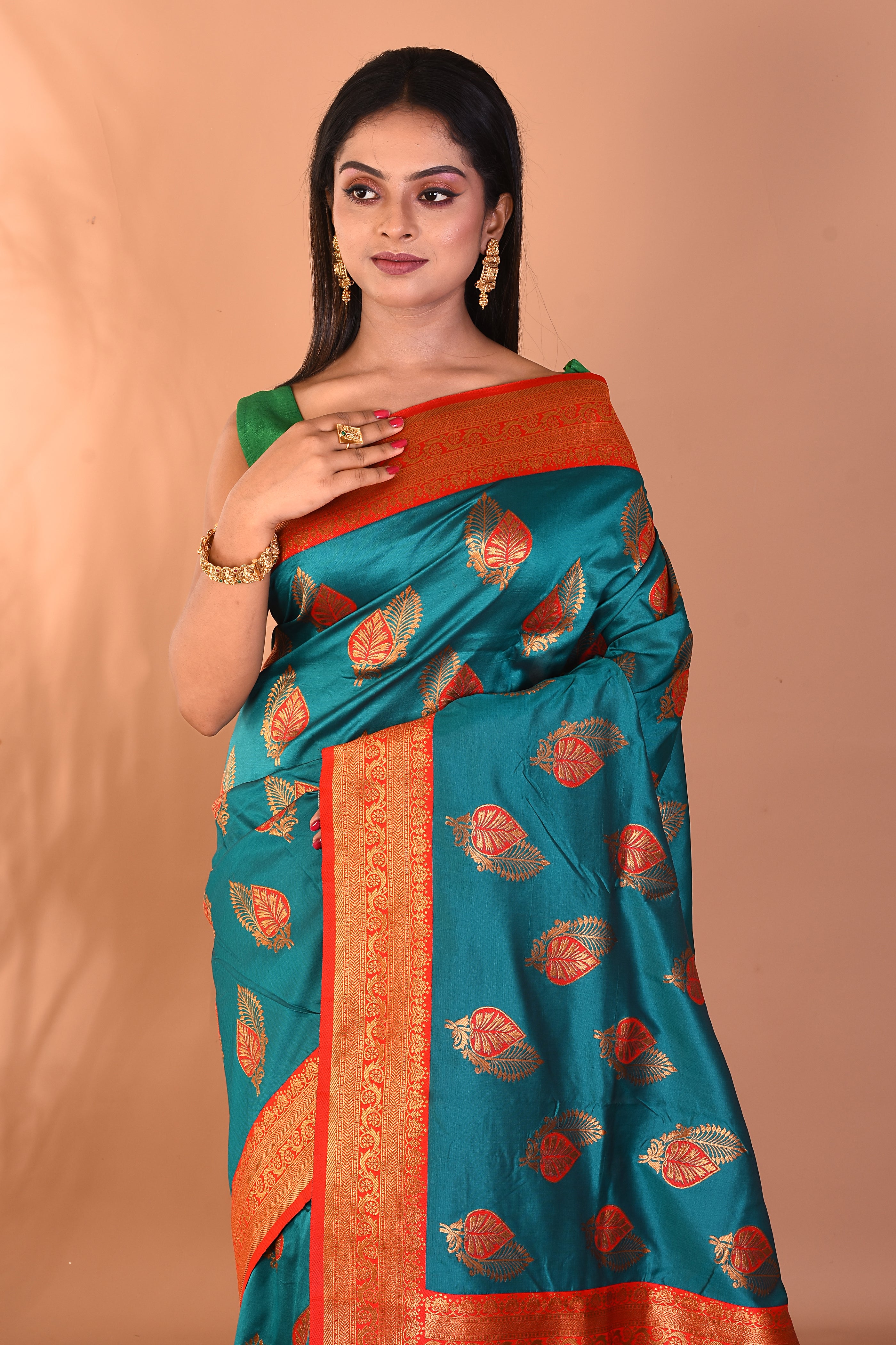 Rama Green Mushroo Silk Saree - Keya Seth Exclusive