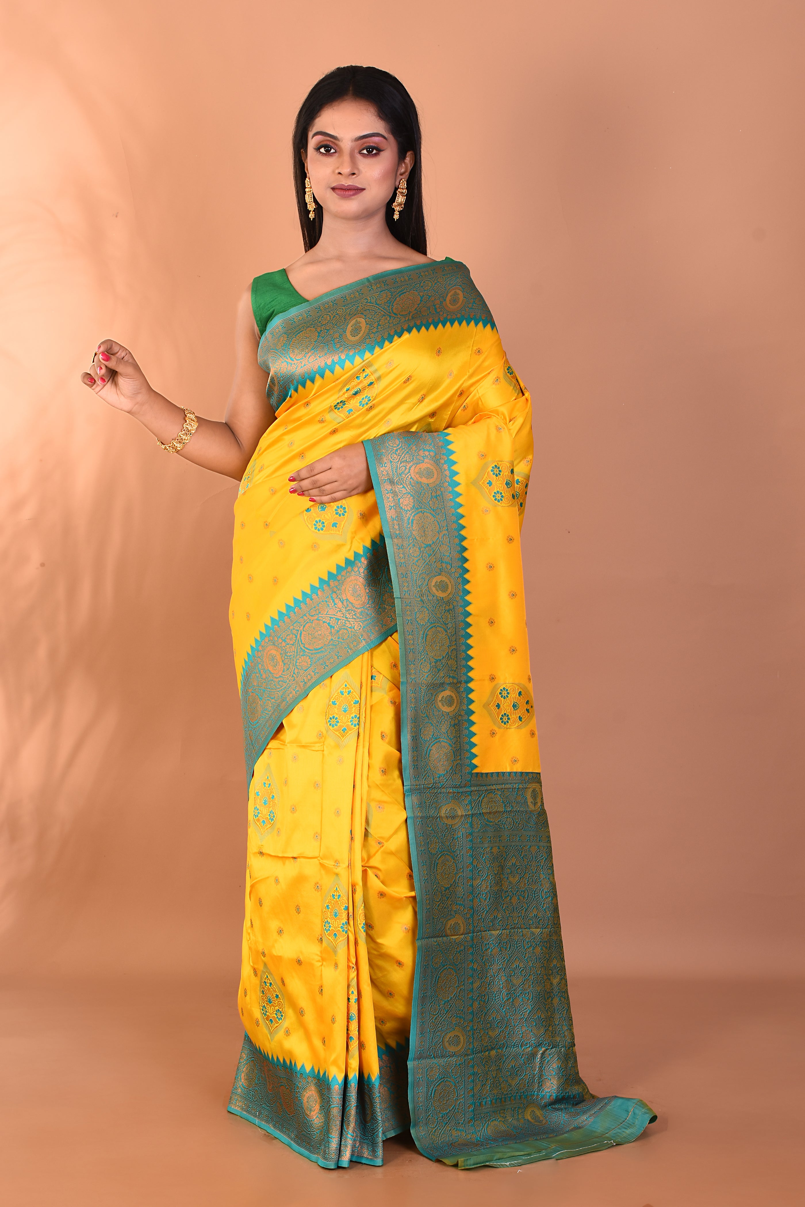 Yellow Blended Kanjivaram Silk Saree - Keya Seth Exclusive