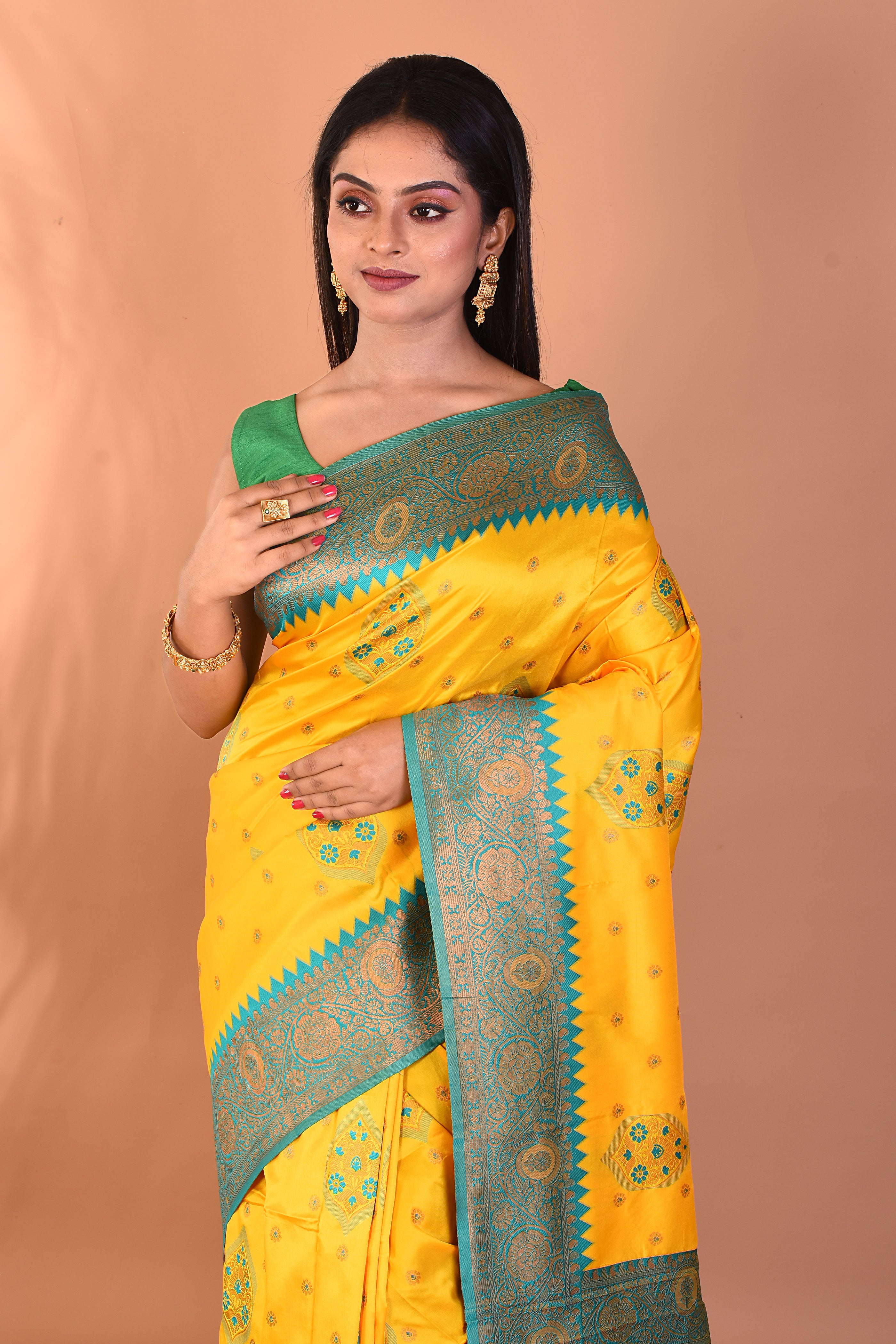 Yellow Blended Kanjivaram Silk Saree - Keya Seth Exclusive