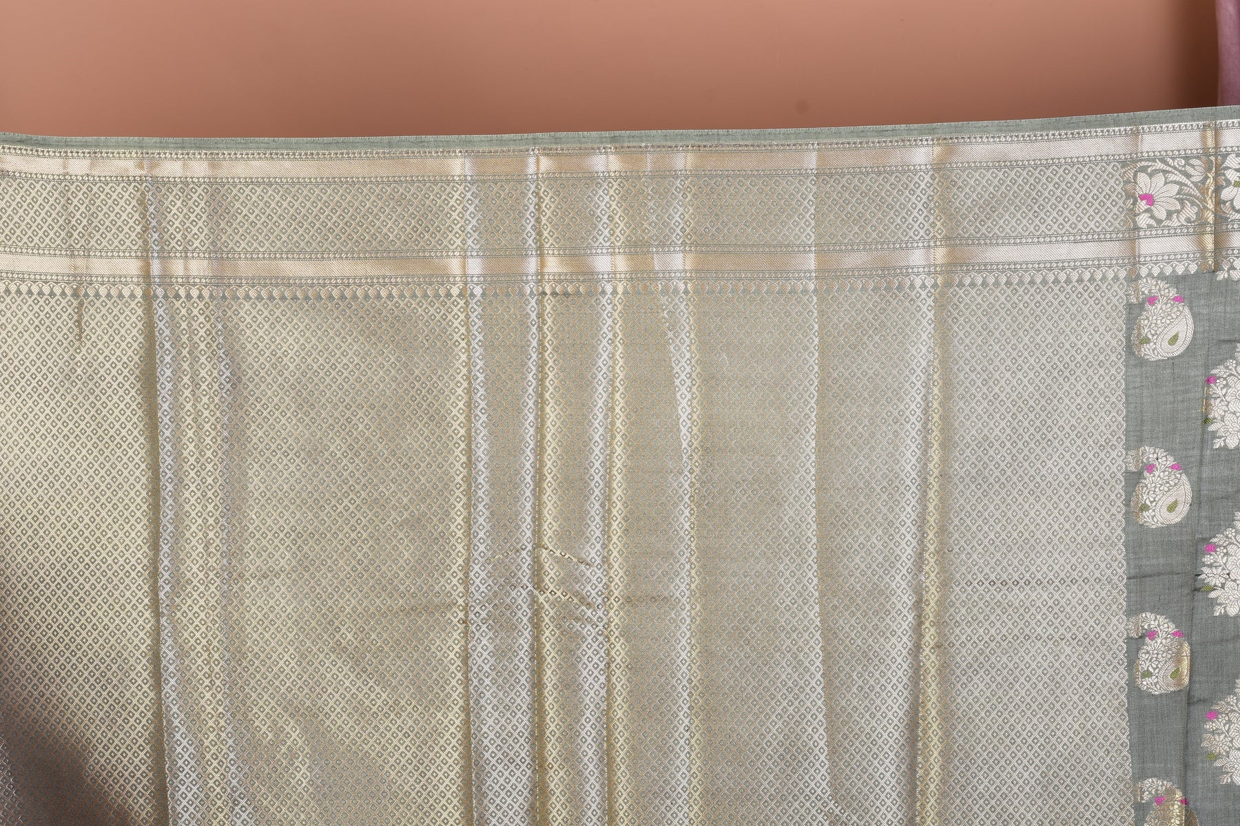 Olive Green Pure Chiniya Silk Saree with Golden Zari - Keya Seth Exclusive