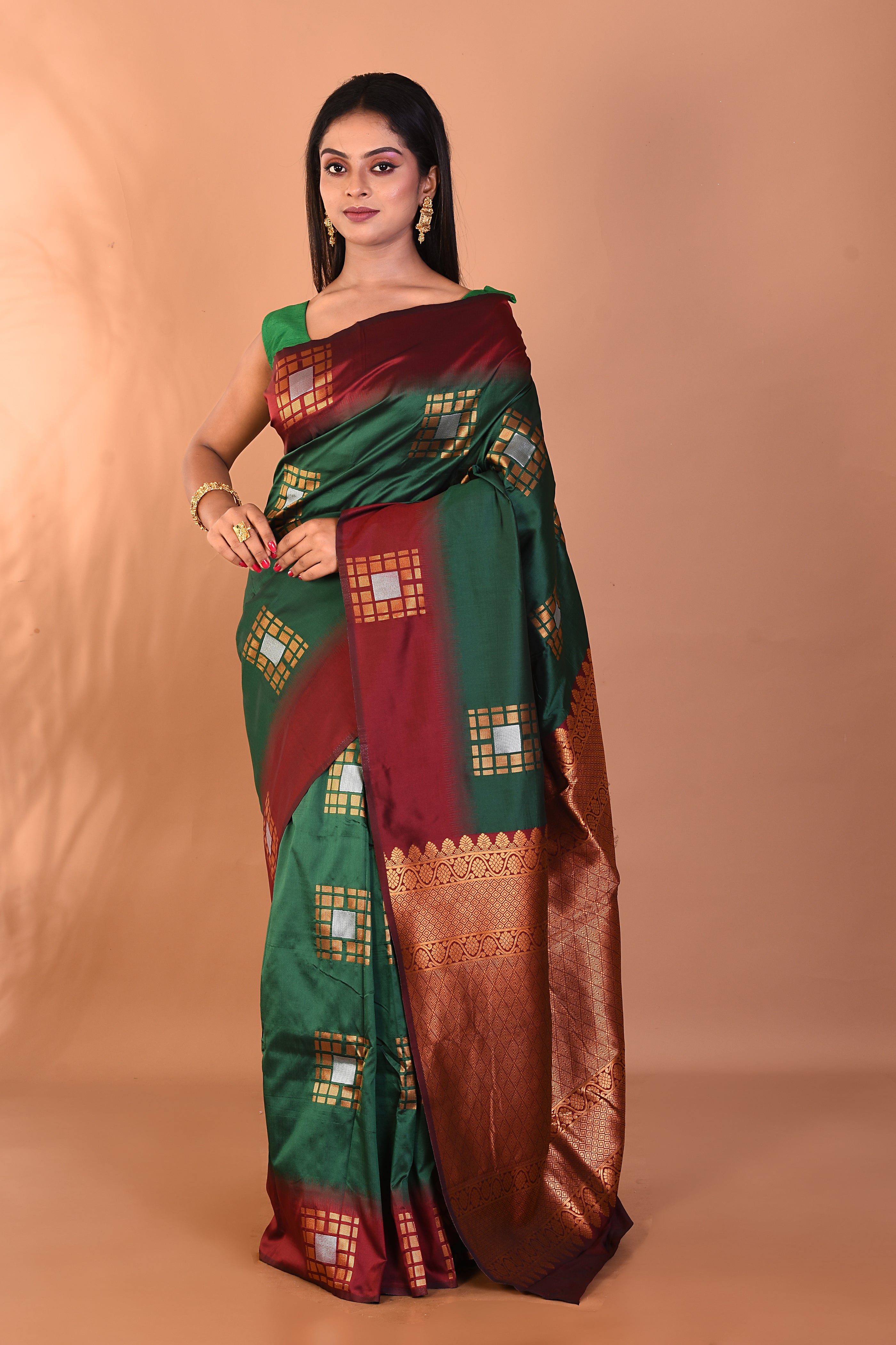 Bottle Green Blended Kanjivaram Silk Saree - Keya Seth Exclusive