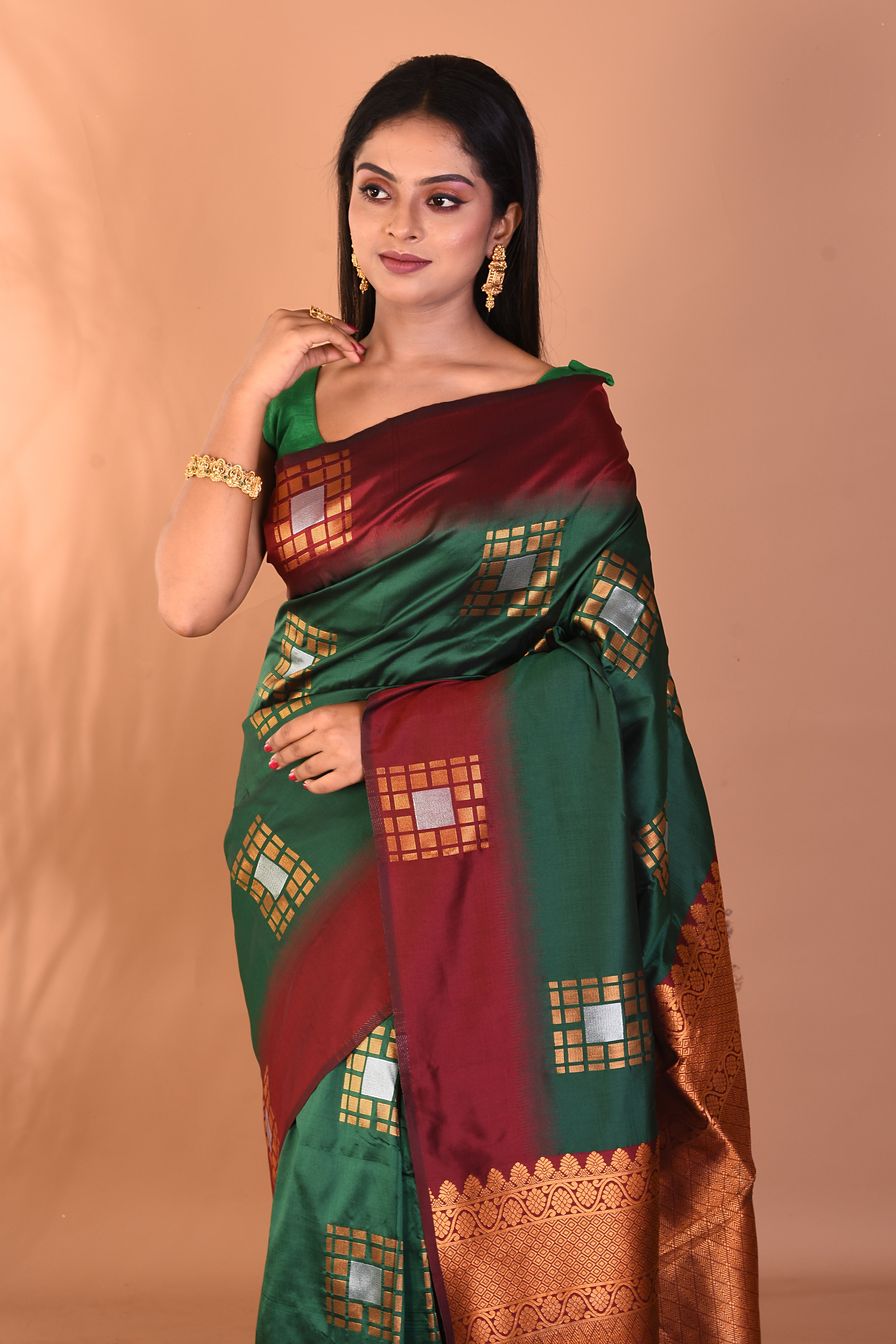 Bottle Green Blended Kanjivaram Silk Saree - Keya Seth Exclusive