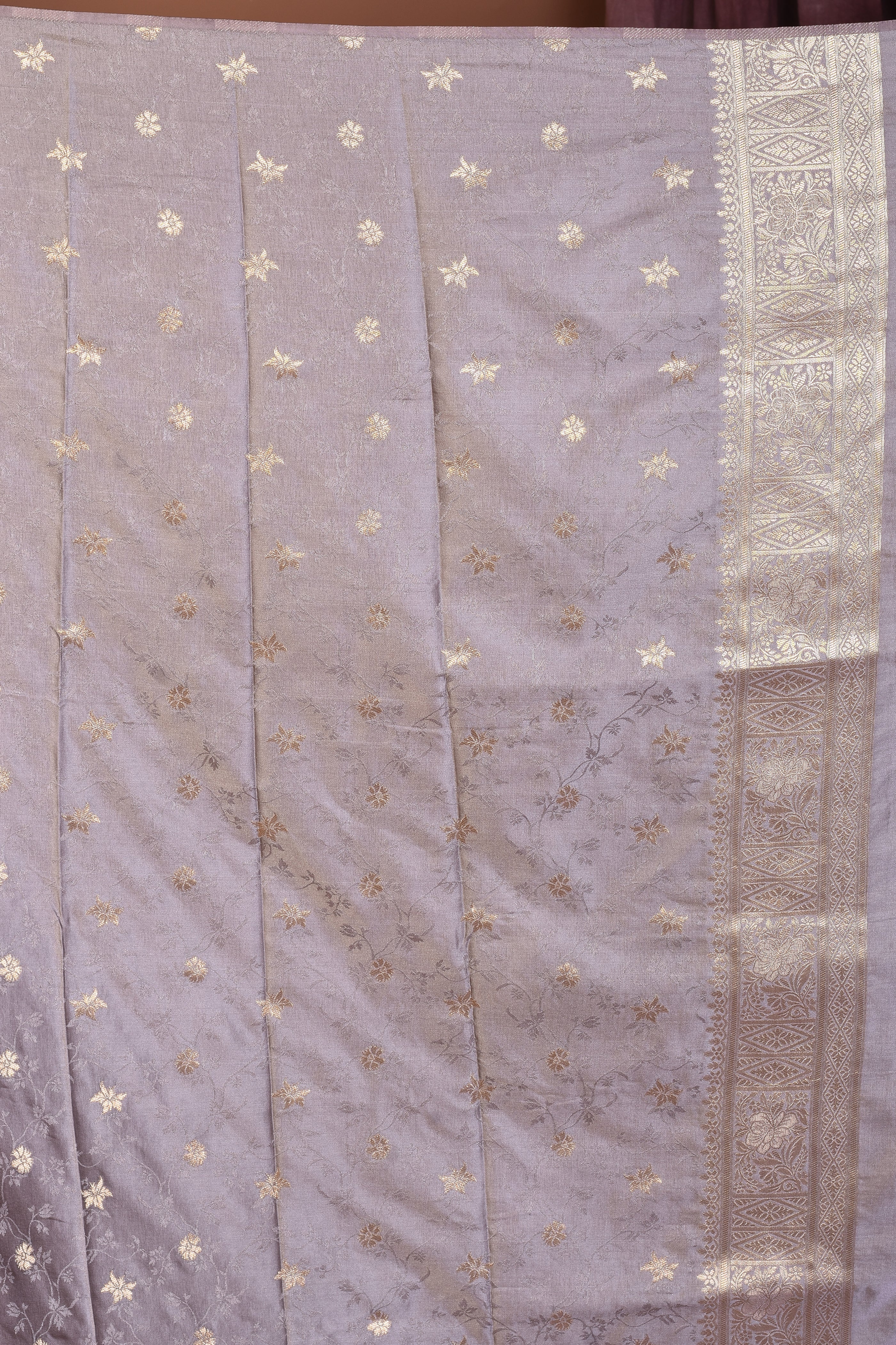 Grey Satin Silk Saree with Floral Work - Keya Seth Exclusive