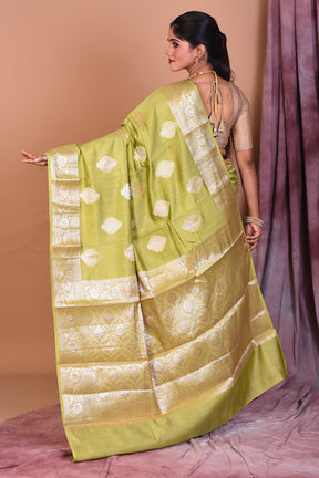 Pesta Green Pure Chiniya Silk Saree with Golden Zari - Keya Seth Exclusive