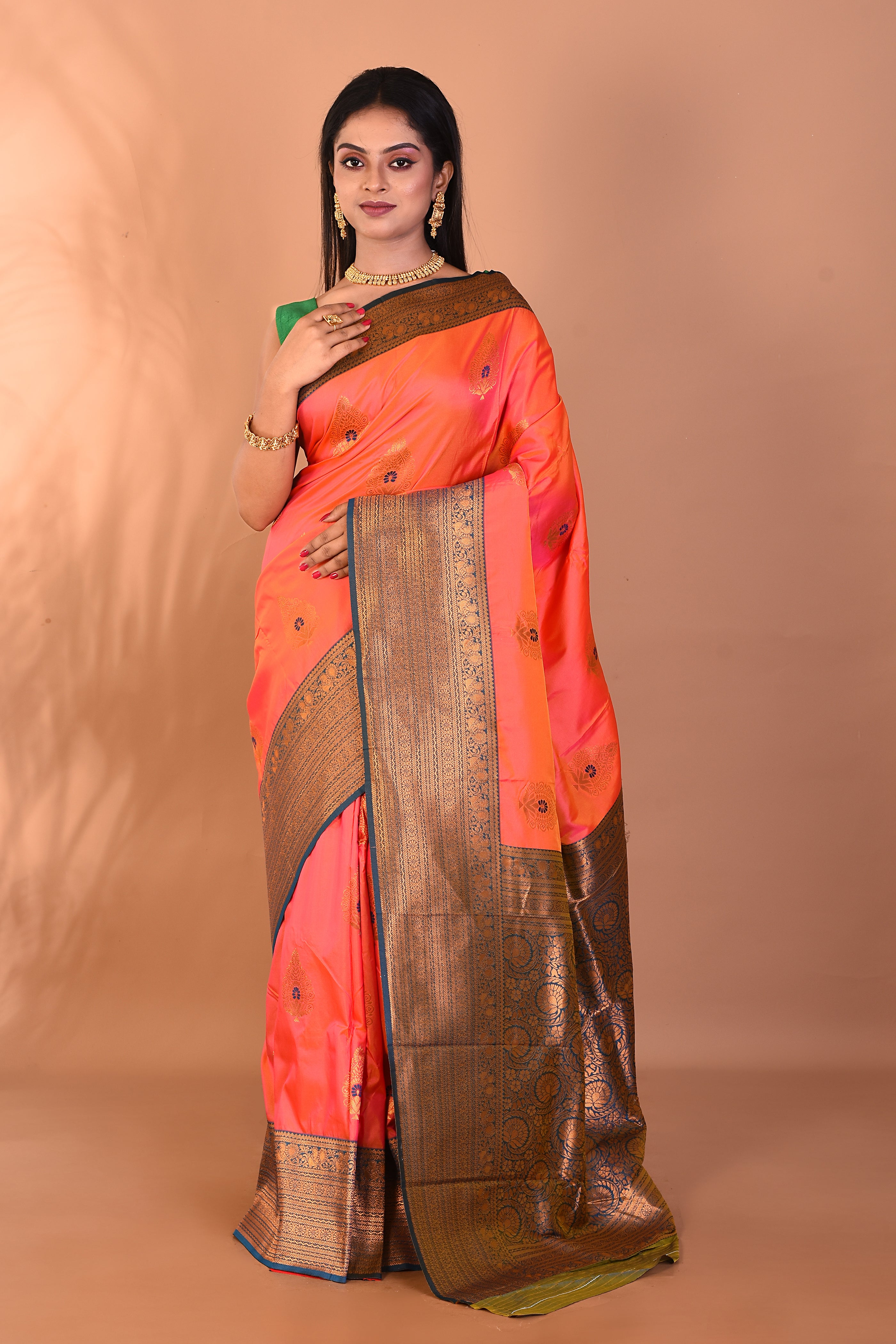 Peach Blended Paithani Silk Saree - Keya Seth Exclusive